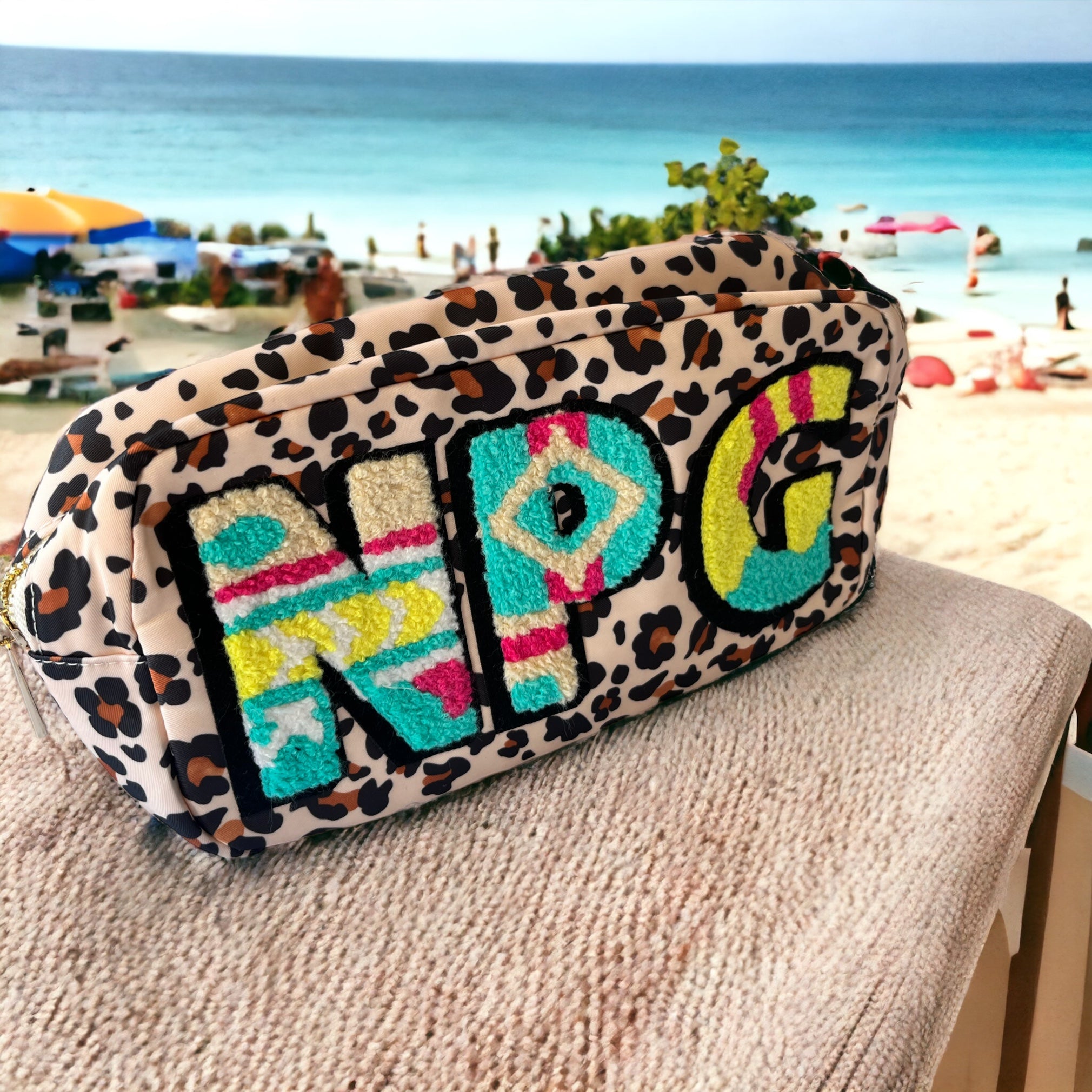 Personalised leopard print wash bag