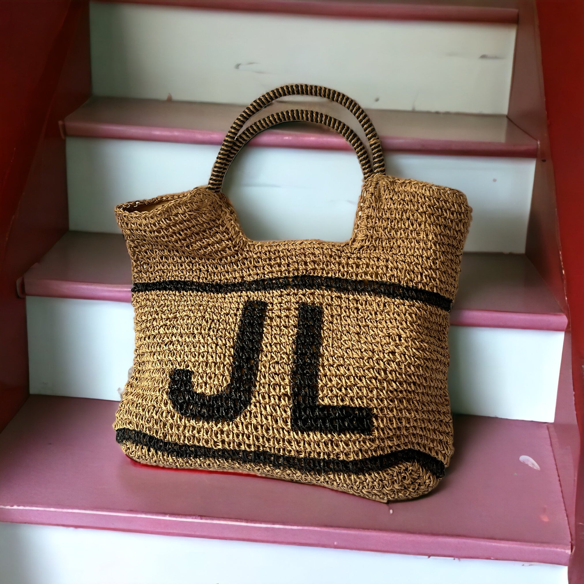 PERSONALISED STRAW BASKET BAG - LARGE INITIALS