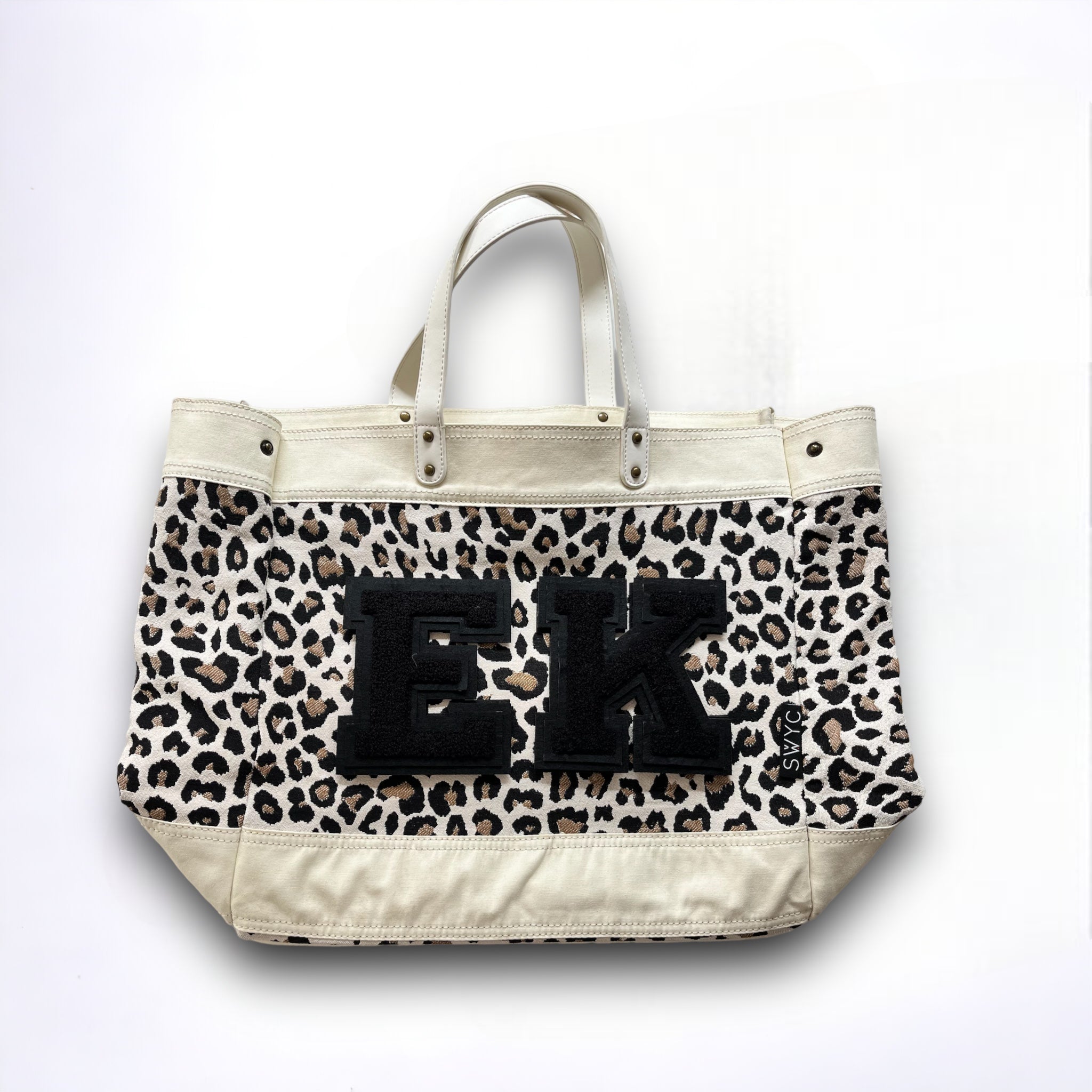 Cream leopard print market shopper bag