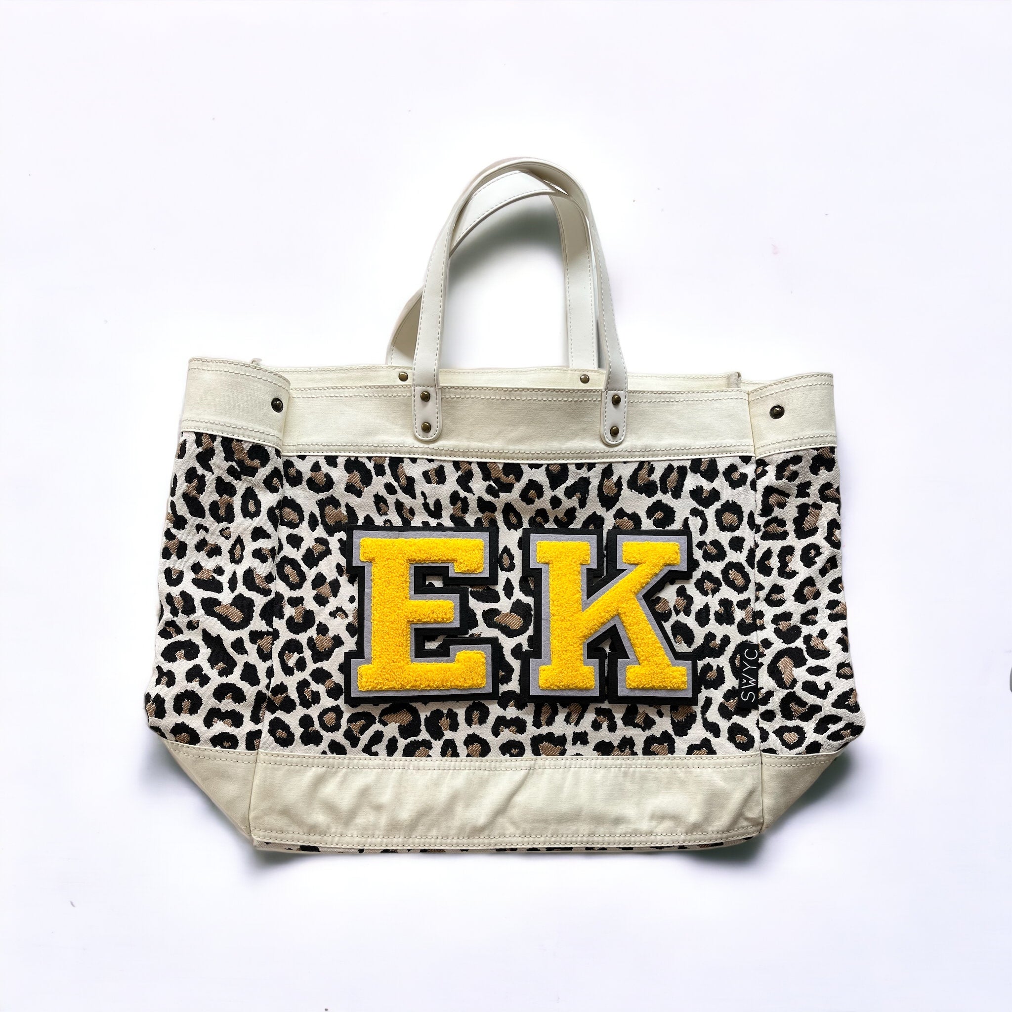Cream leopard print market shopper bag
