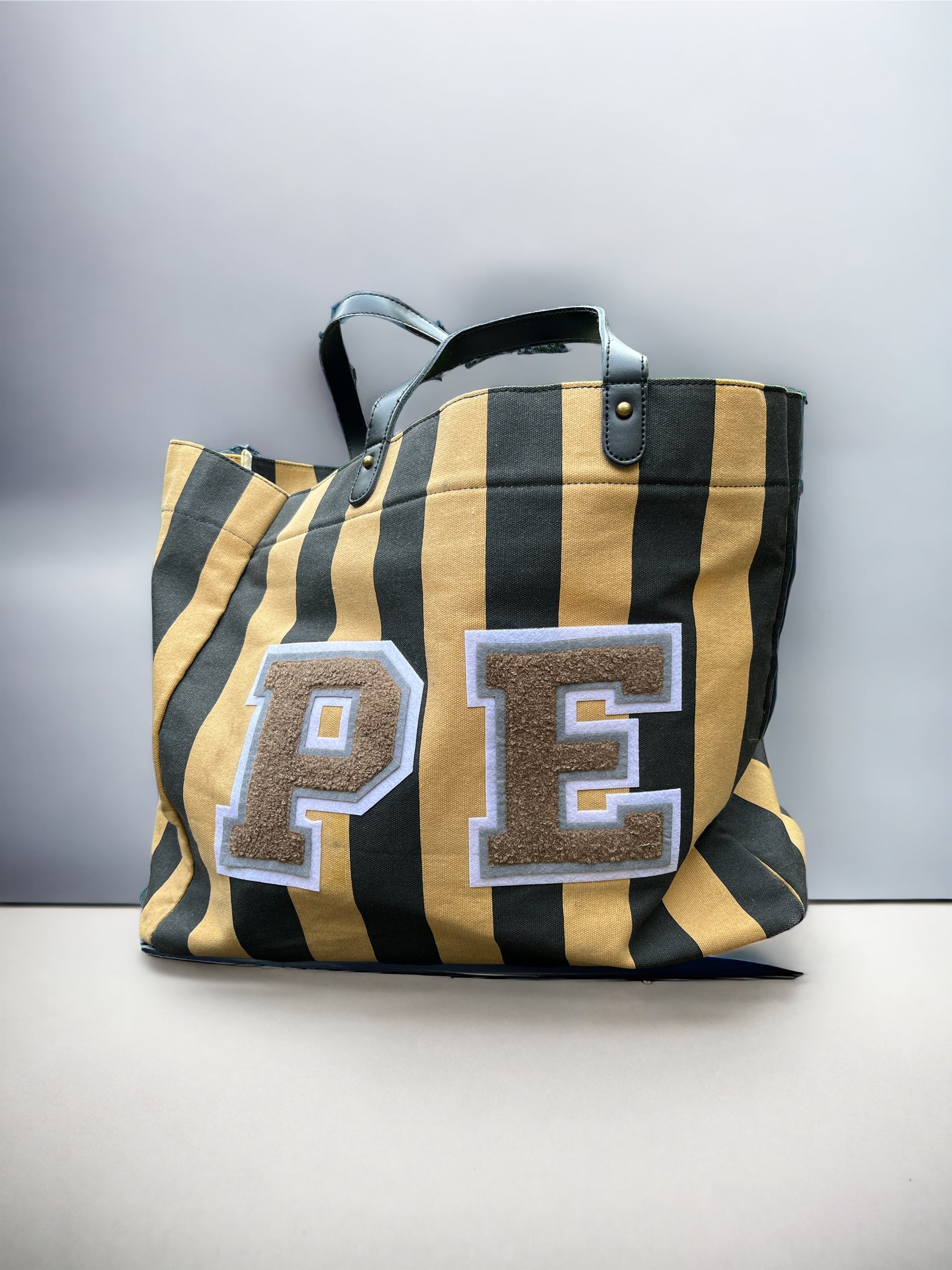 Black striped canvas shopper