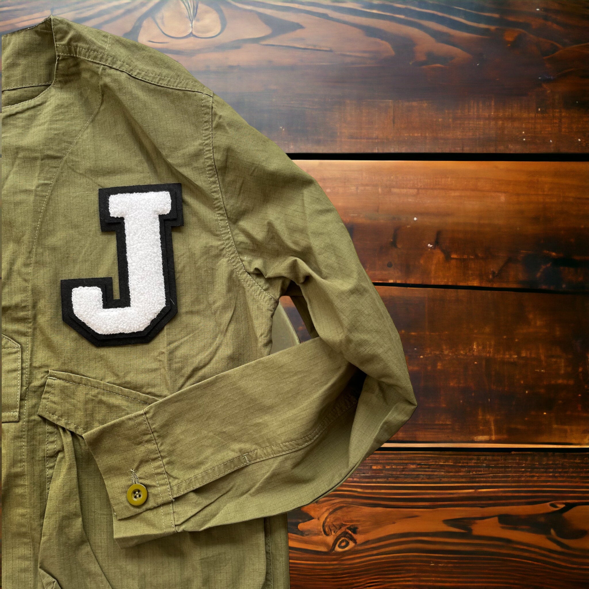 Personalised khaki shacket