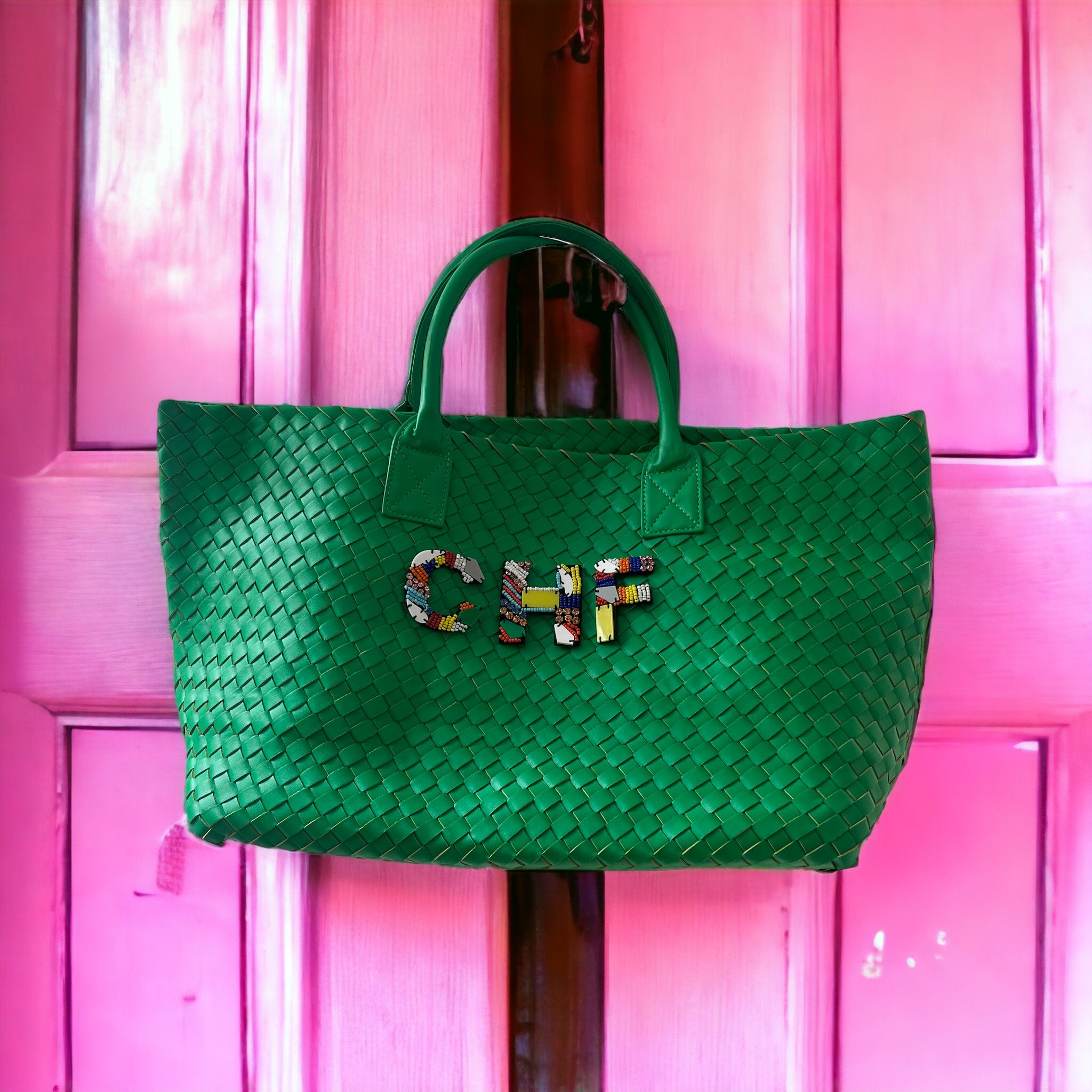 GREEN WOVEN SHOPPER BAG