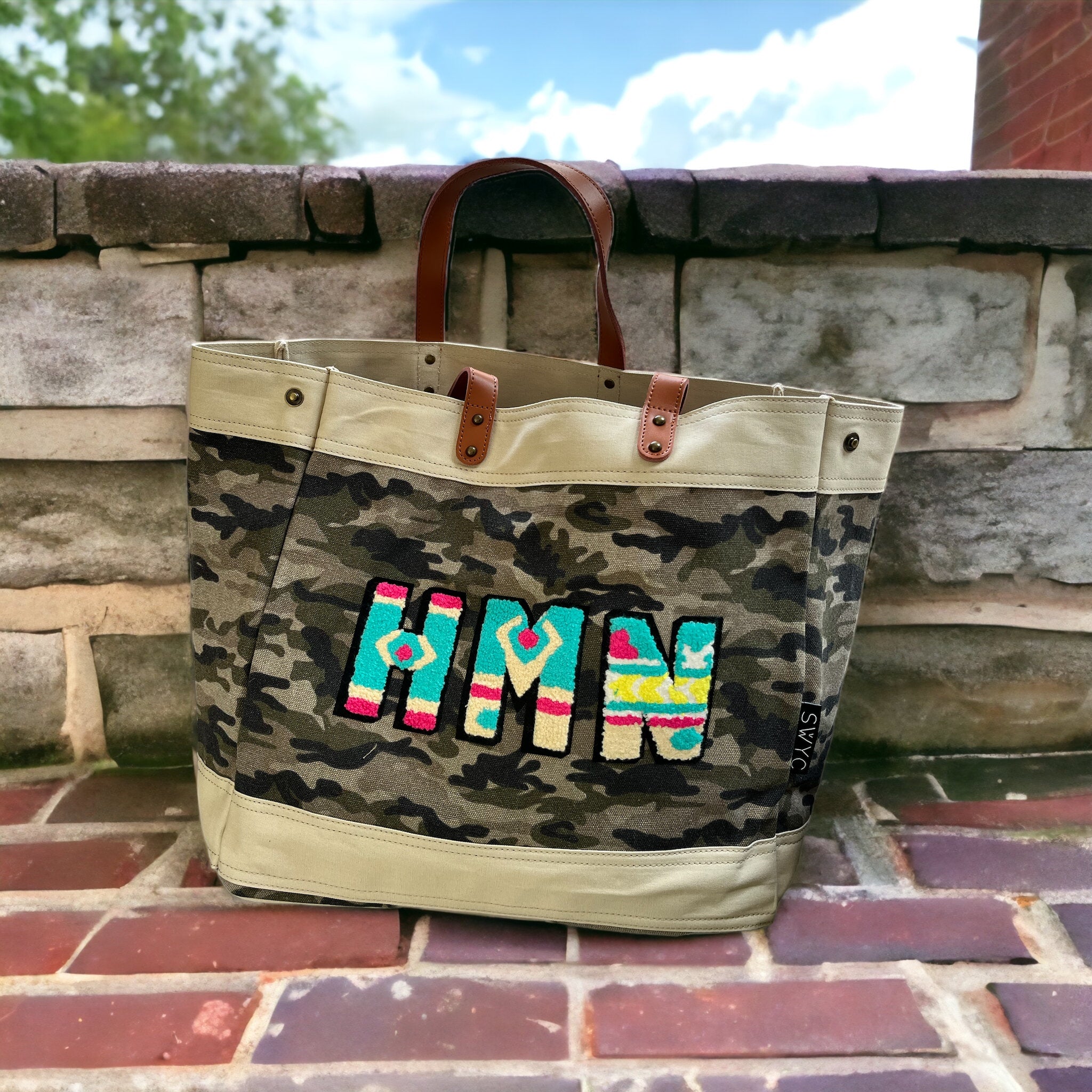 Camo print market shopper bag