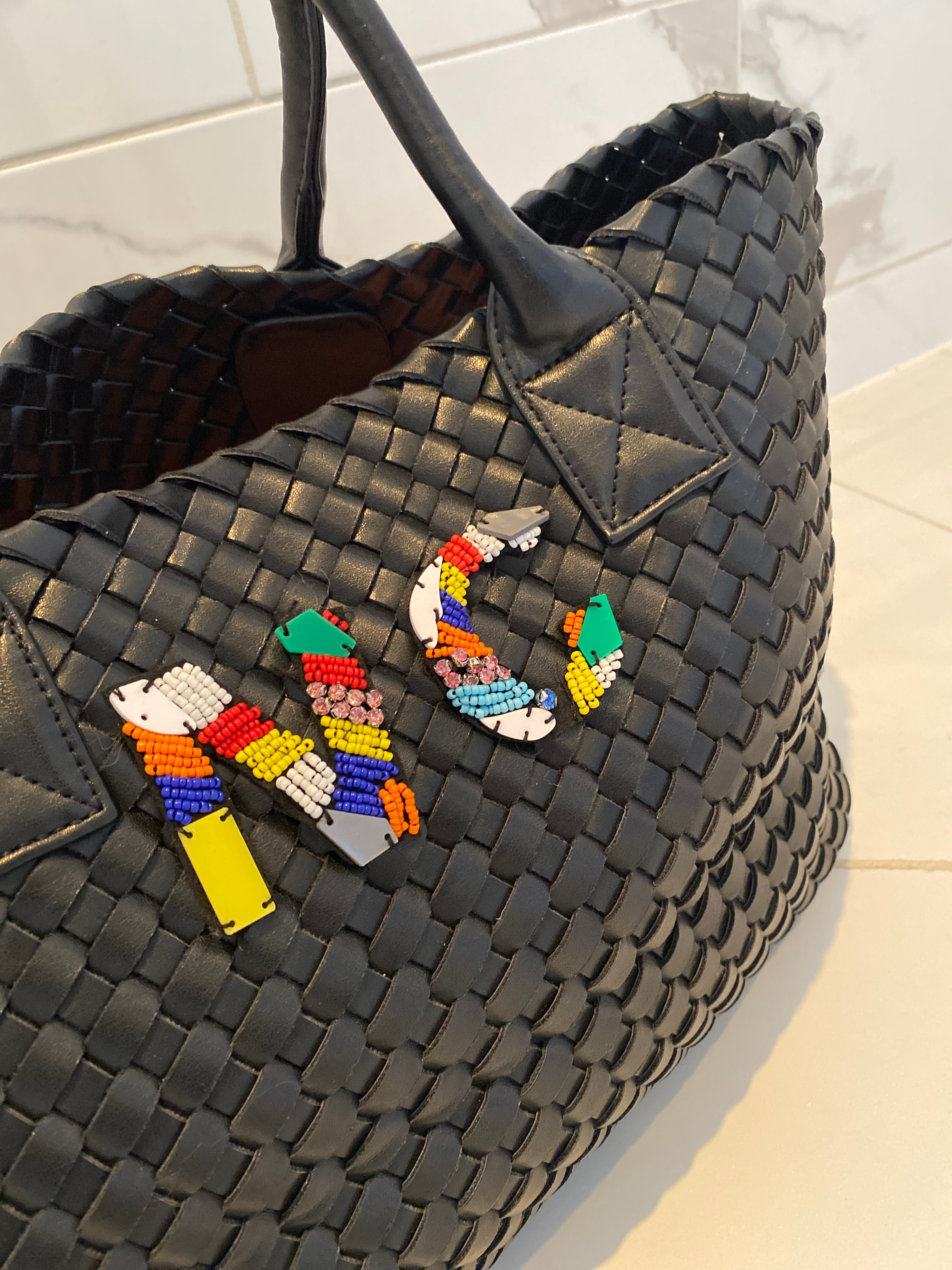 BLACK WOVEN SHOPPER BAG