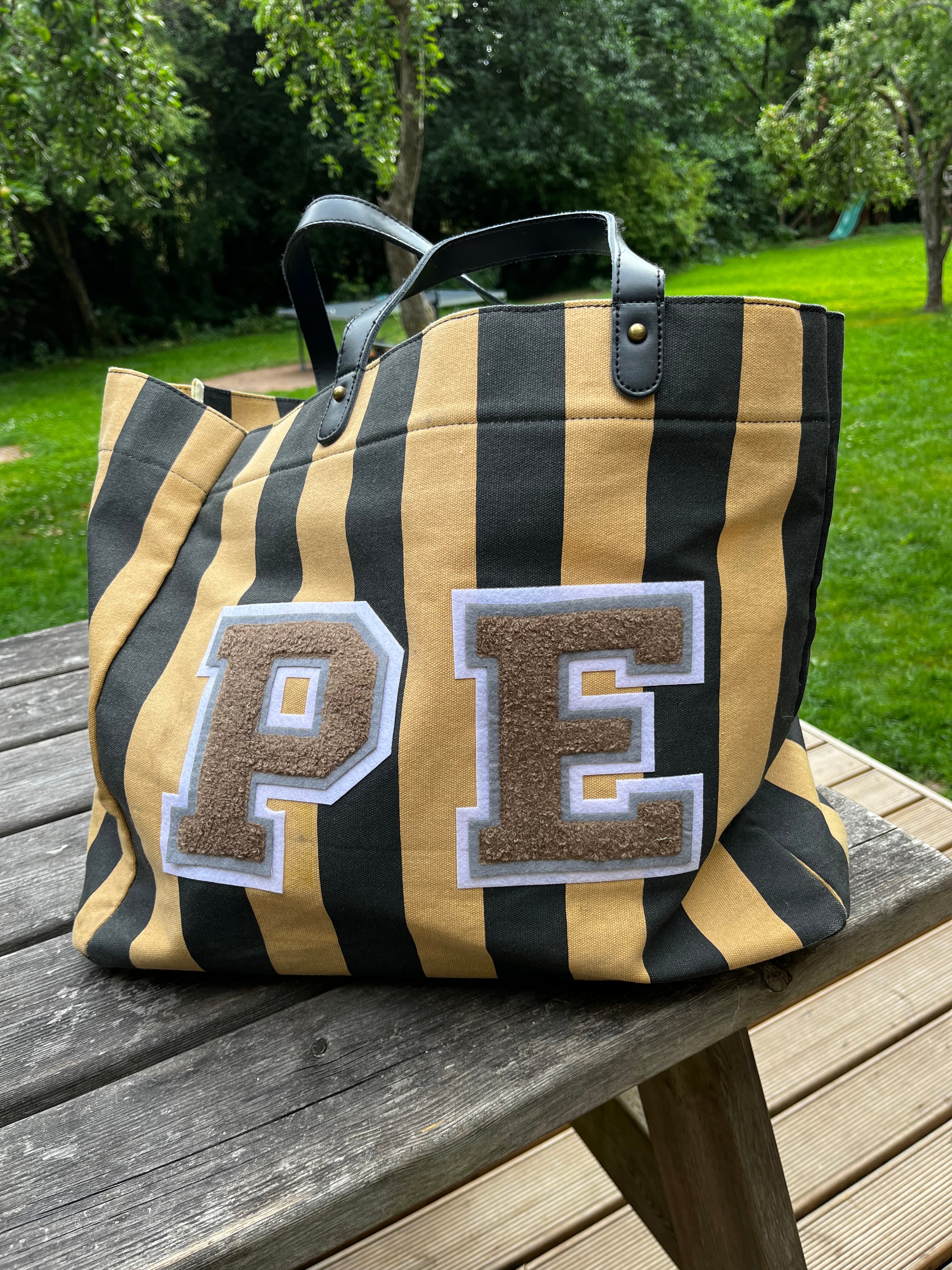 Black striped canvas shopper
