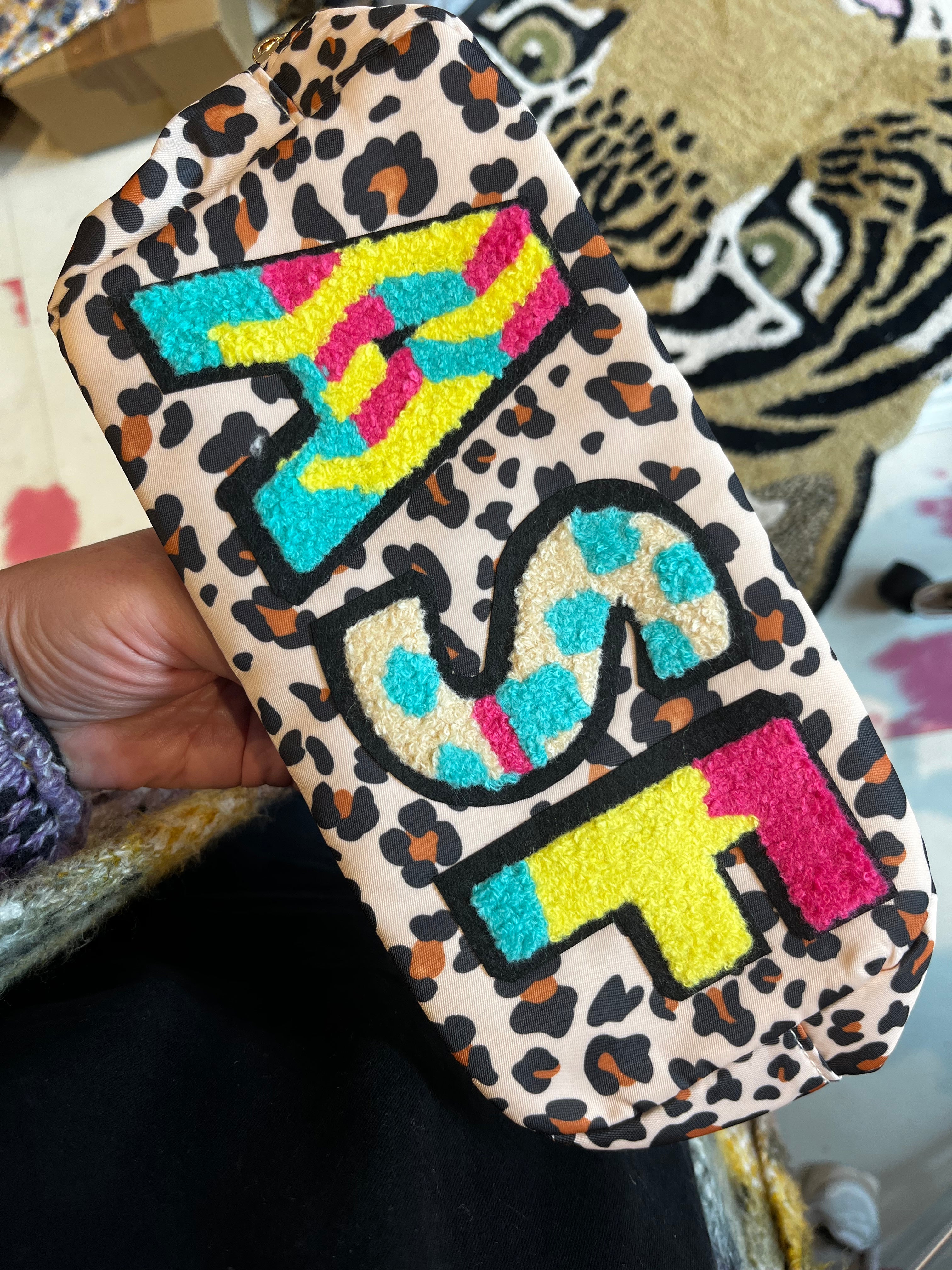 Personalised leopard print wash bag