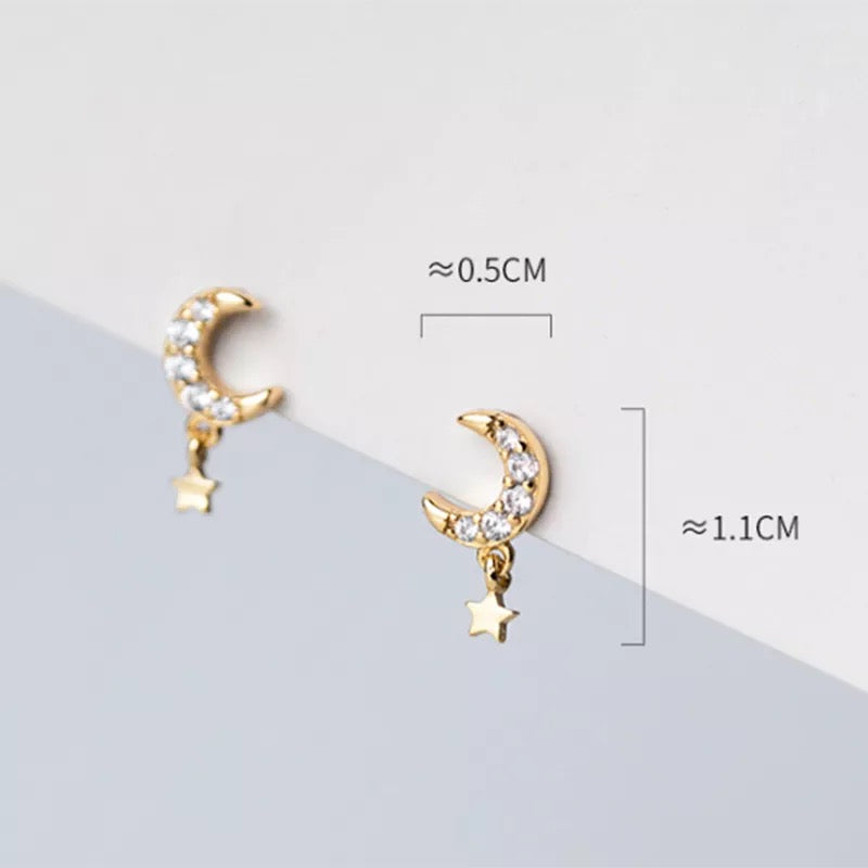 Moon and star dangle stud earrings