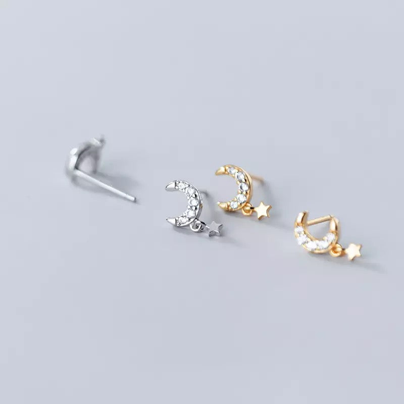 Moon and star dangle stud earrings