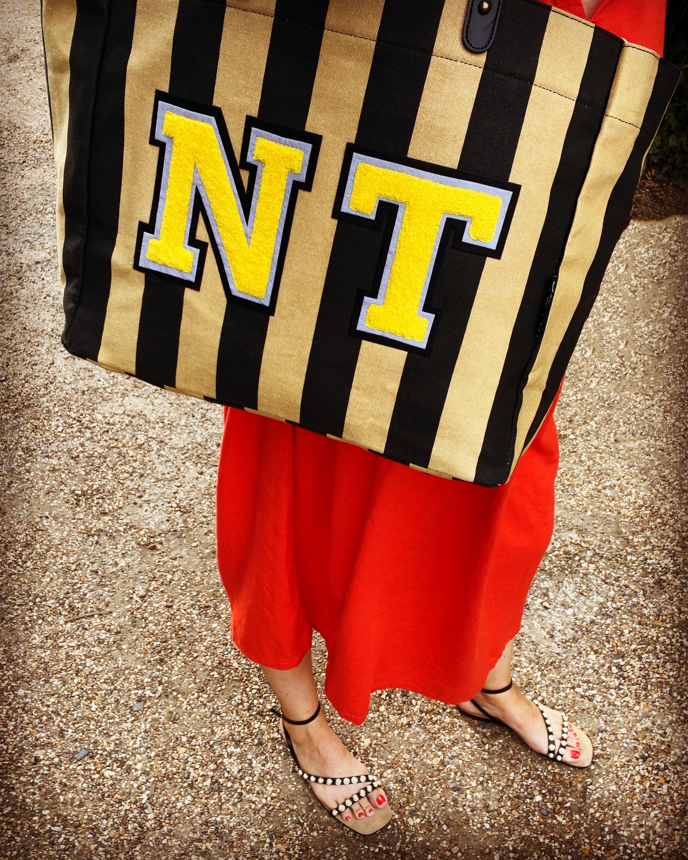 Black striped canvas shopper