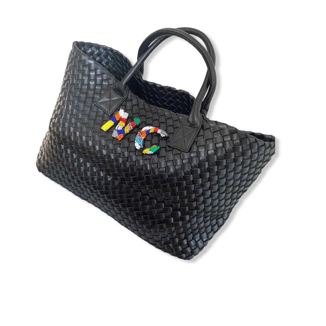 BLACK WOVEN SHOPPER BAG