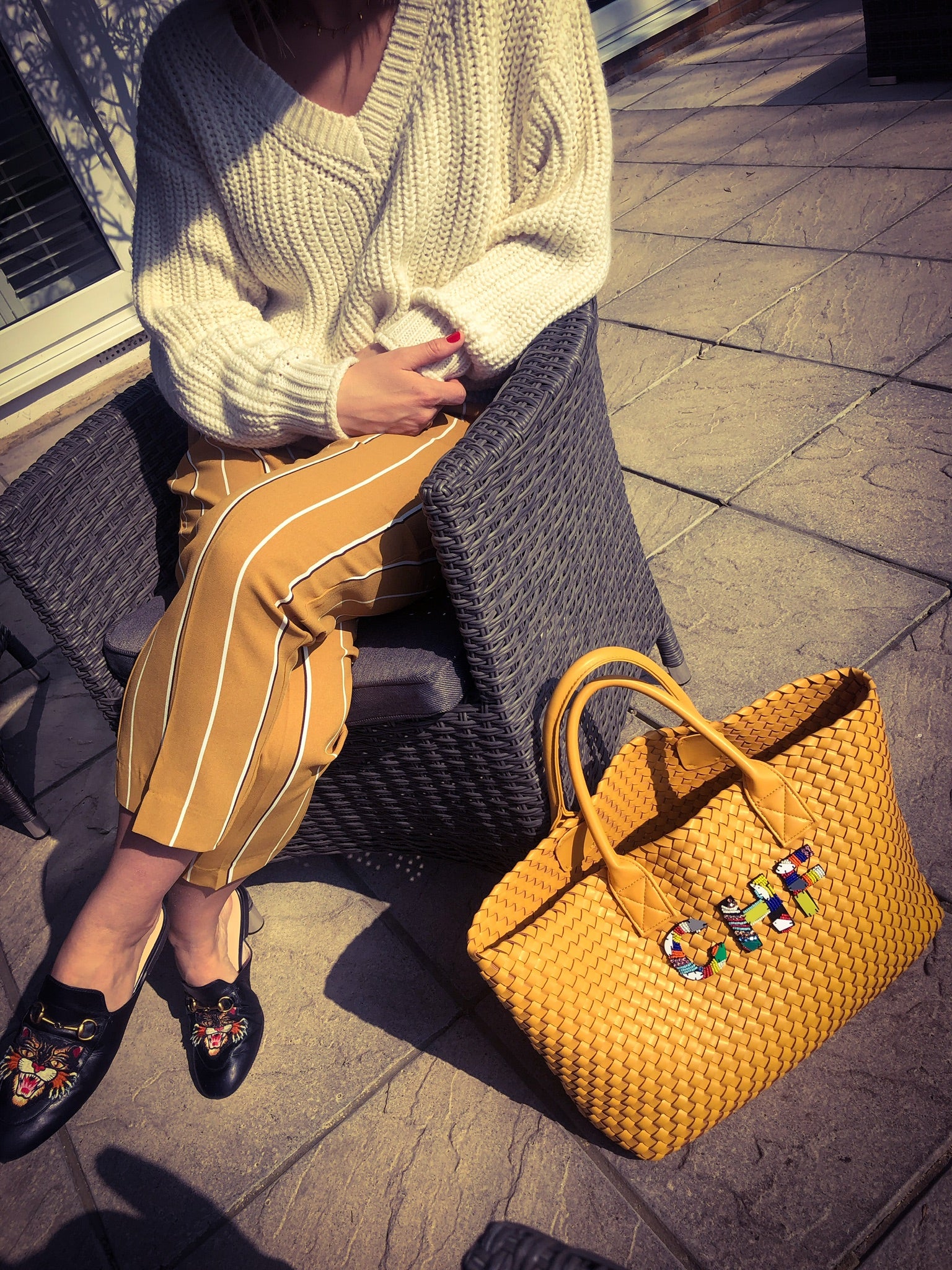 YELLOW WOVEN SHOPPER BAG