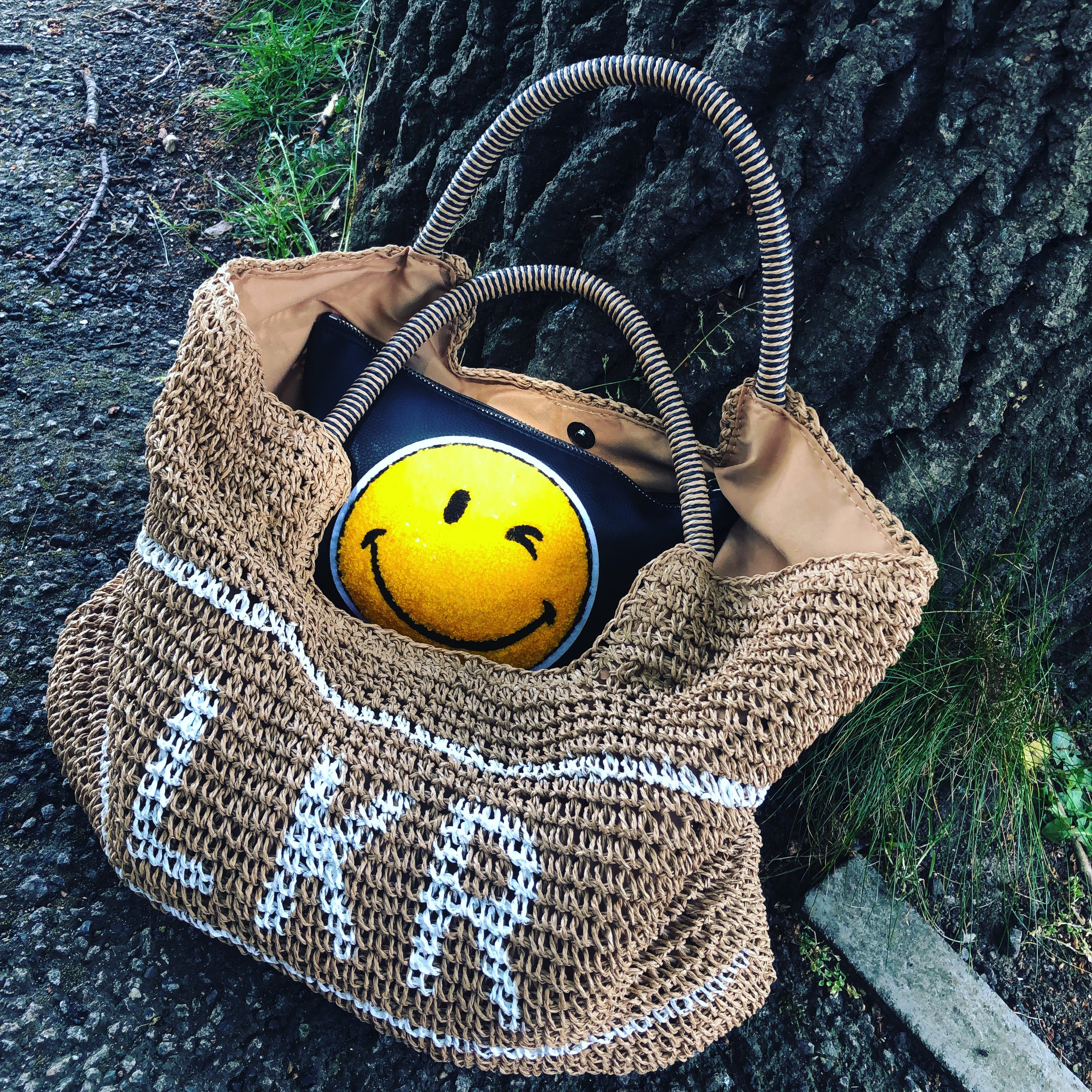 Personalised straw basket bag - small initials