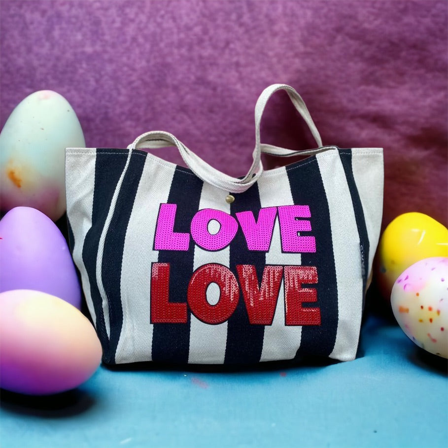 LOVE LOVE sequin bag - black stripe