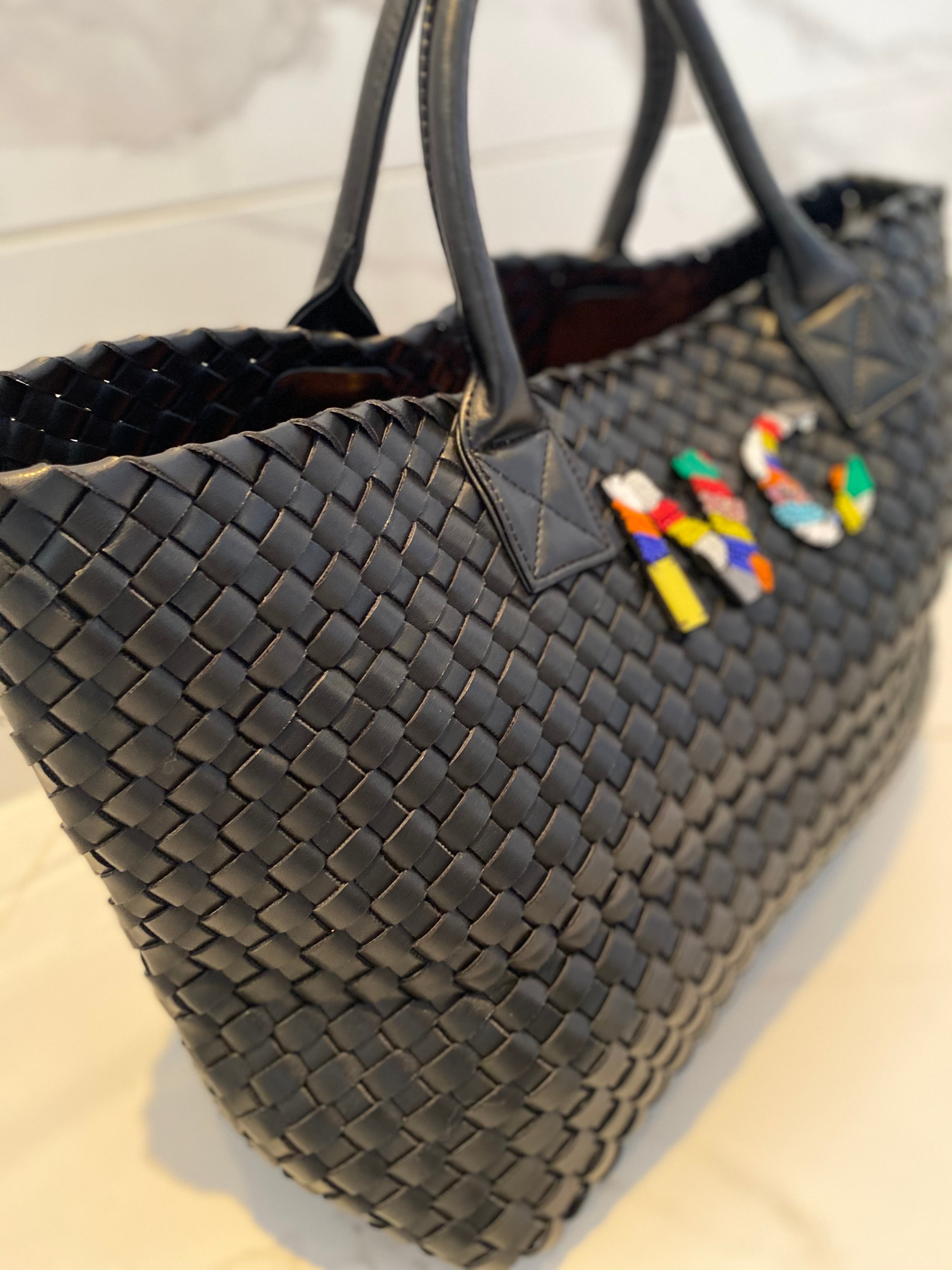 BLACK WOVEN SHOPPER BAG