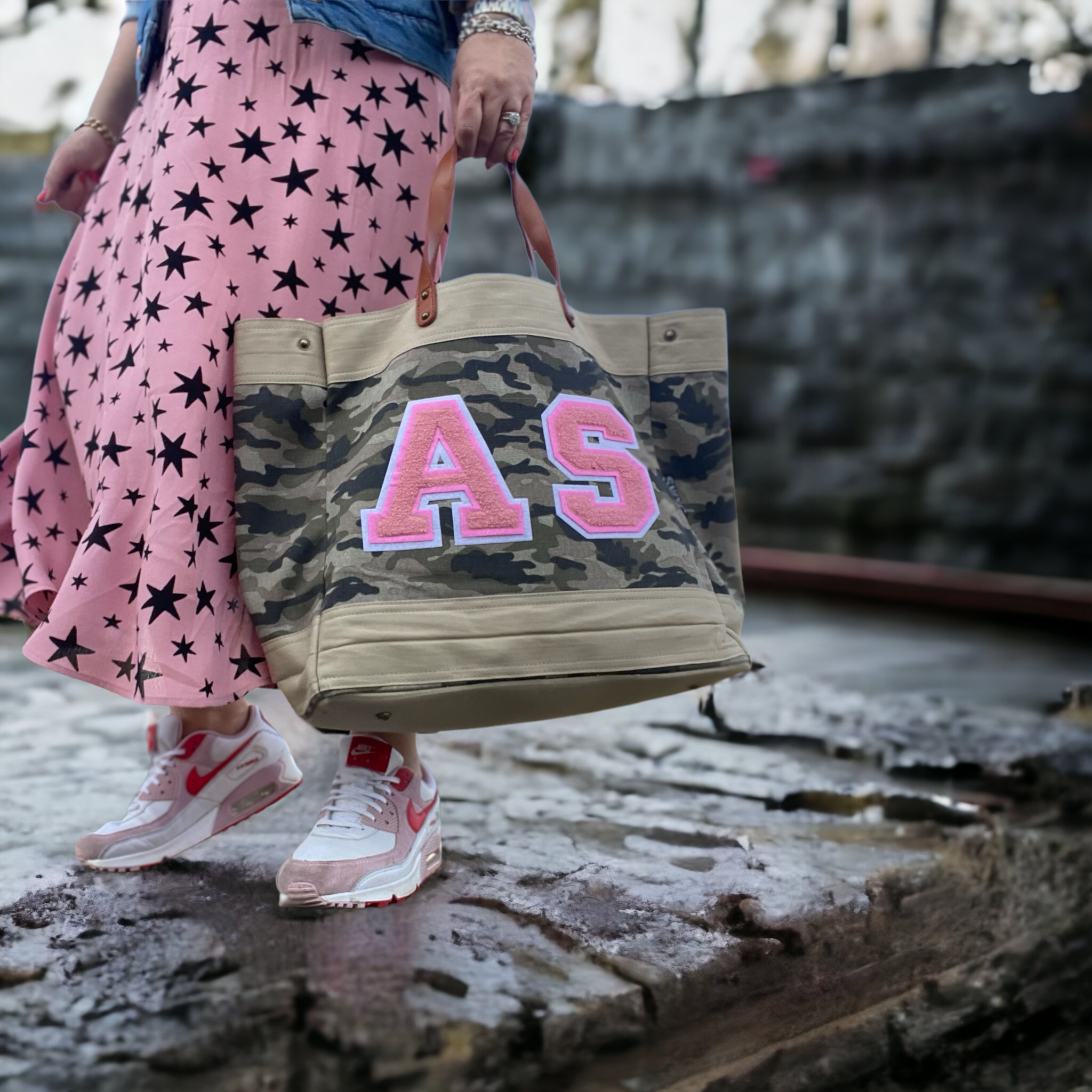 Camo print market shopper bag