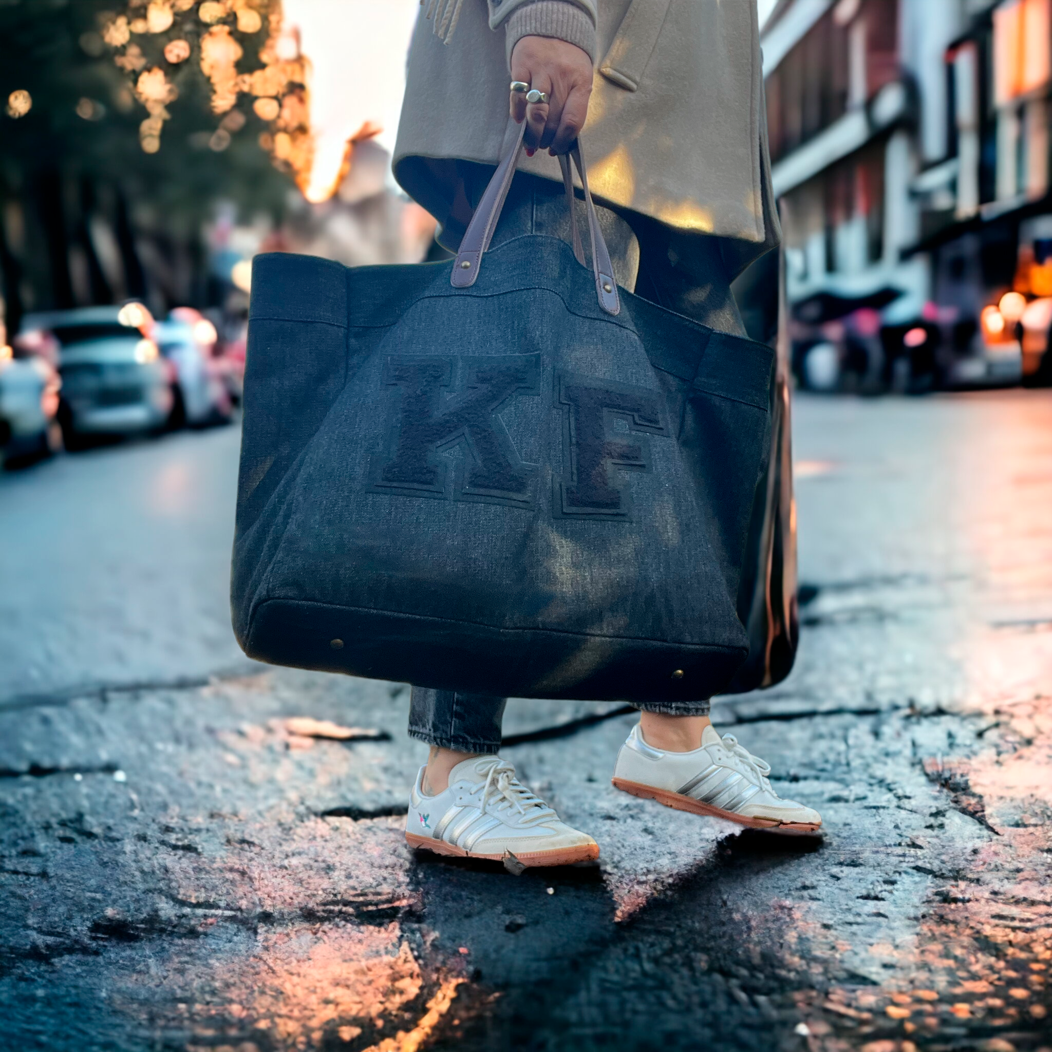 Black denim shopper