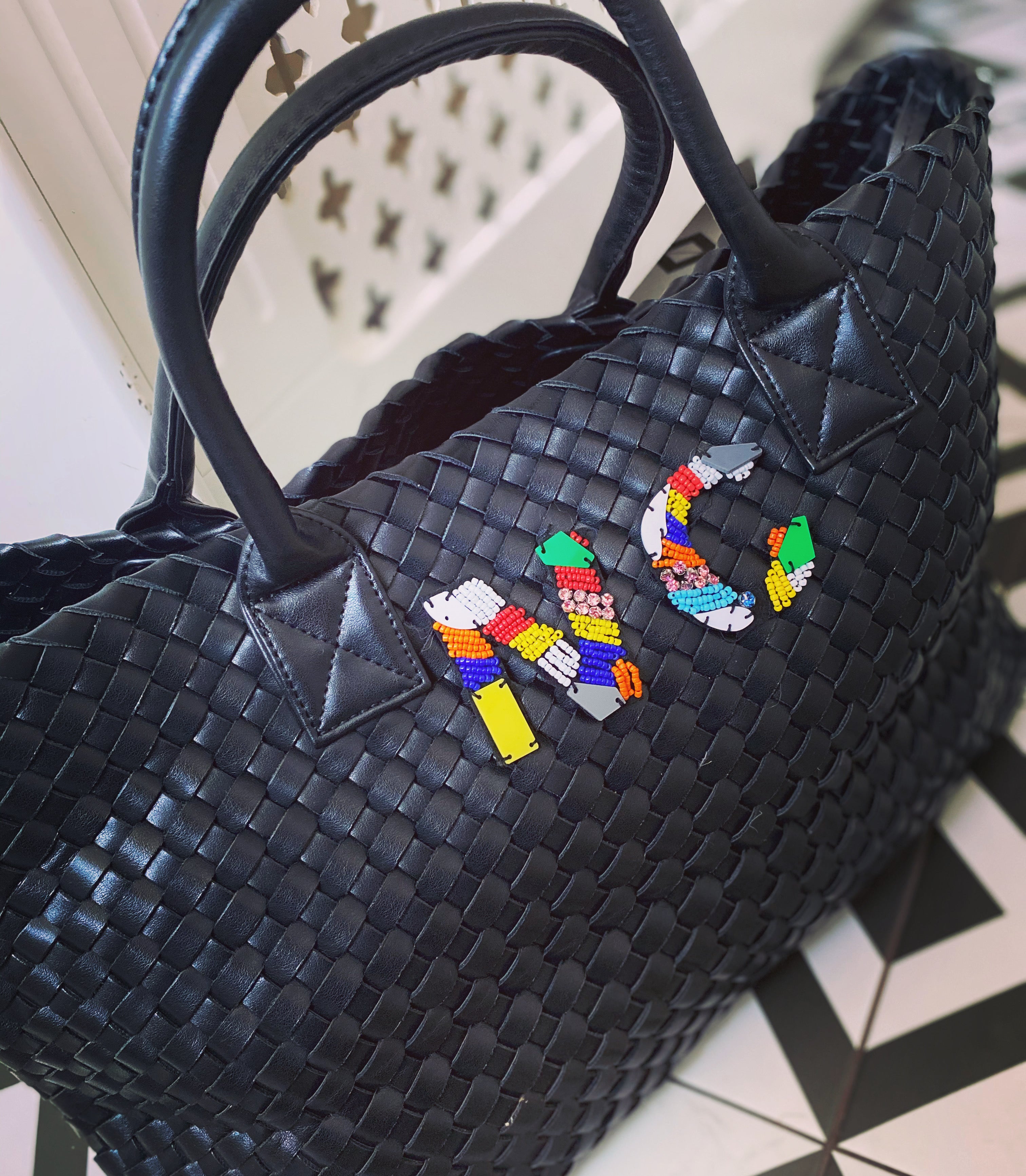 BLACK WOVEN SHOPPER BAG