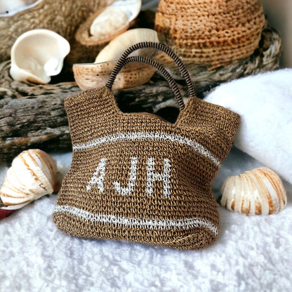 Personalised straw basket bag - small initials