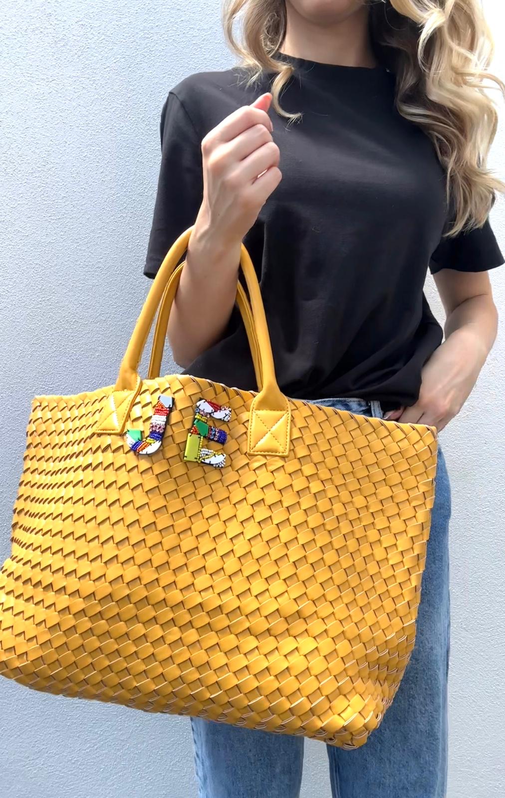 YELLOW WOVEN SHOPPER BAG