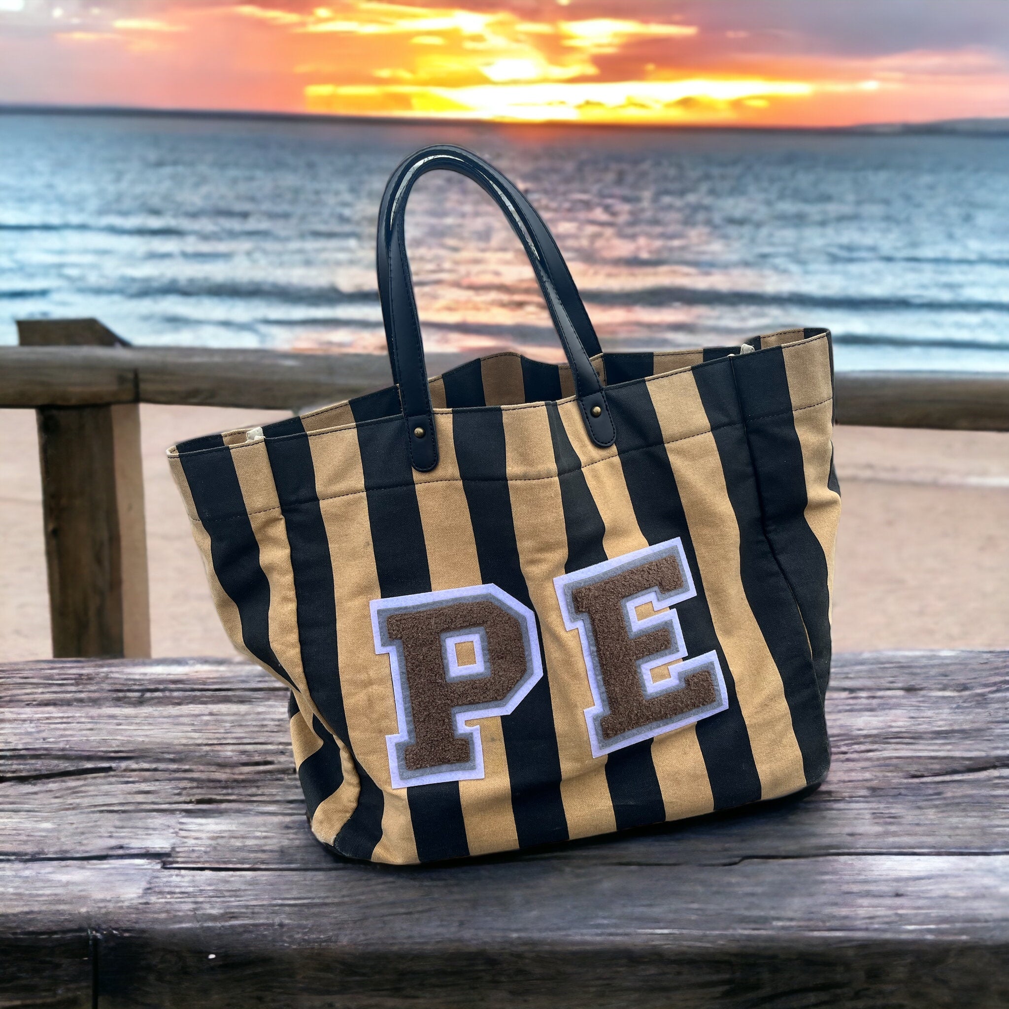 Striped canvas beach discount bag