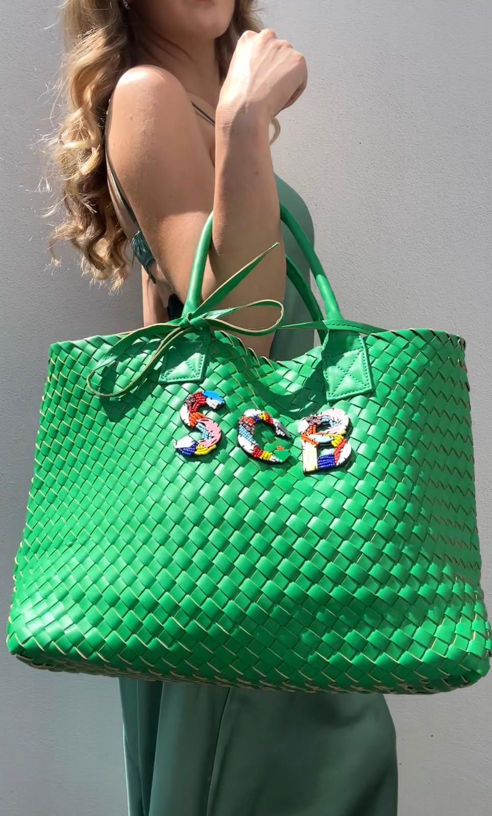 Green woven bag best sale