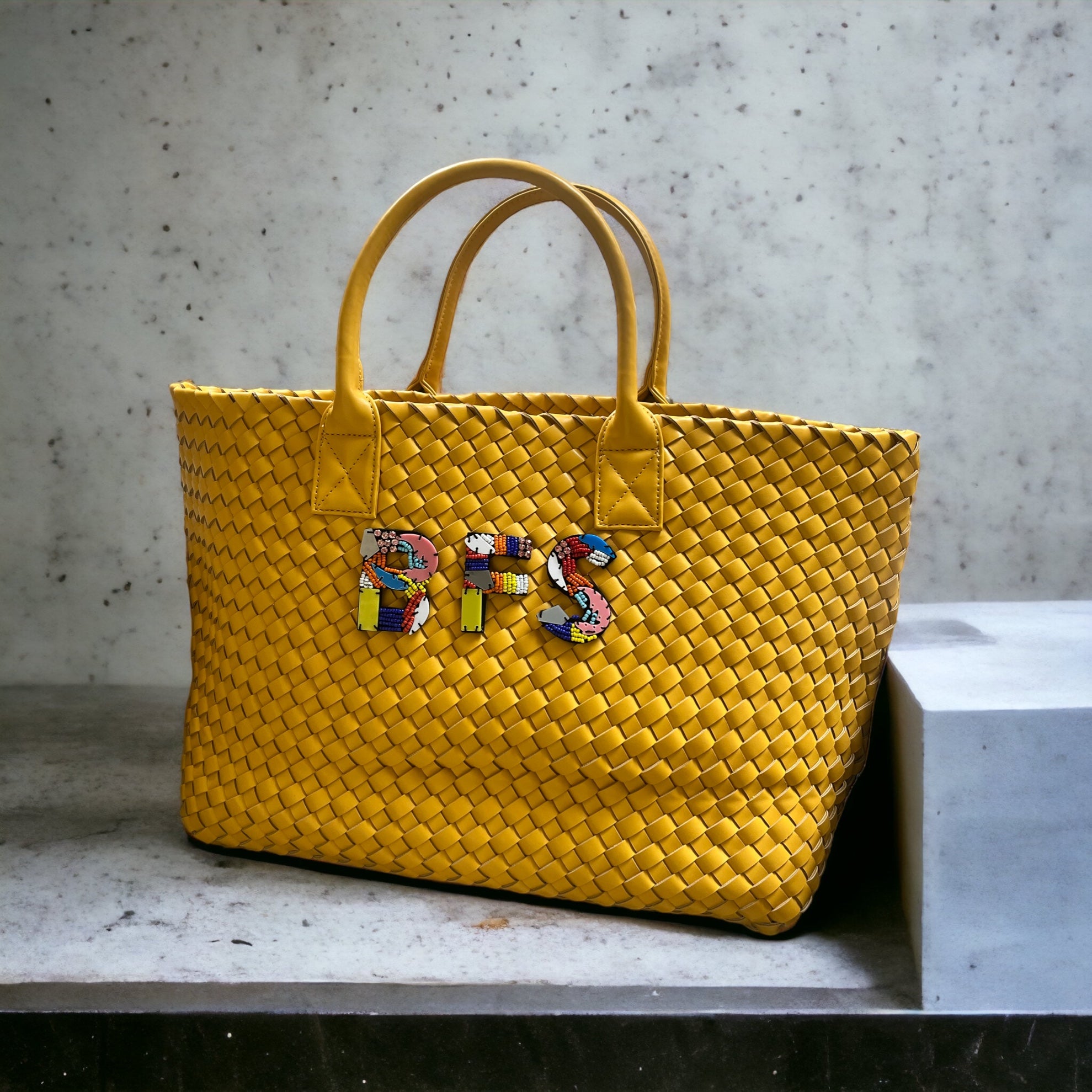 YELLOW WOVEN SHOPPER BAG