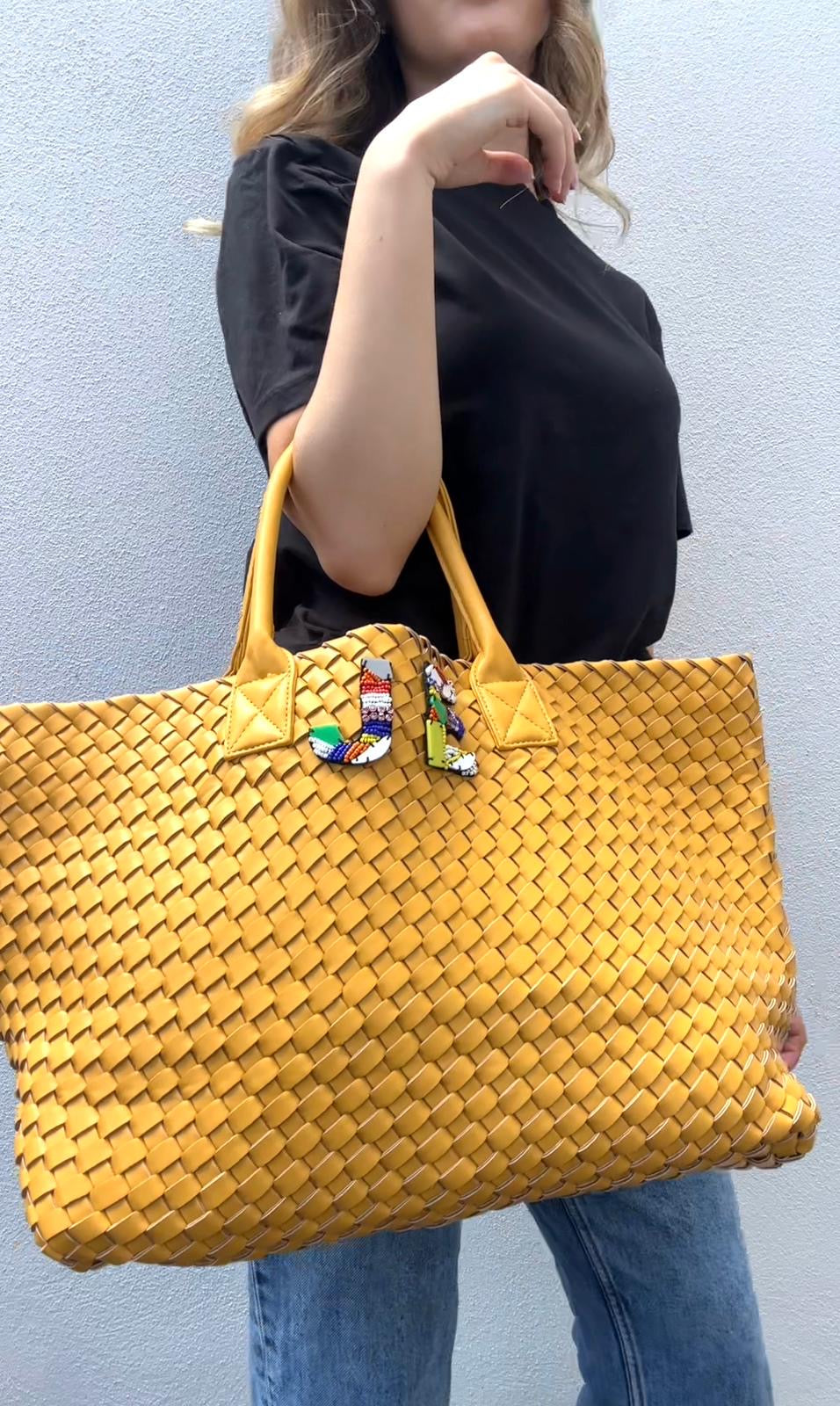 YELLOW WOVEN SHOPPER BAG