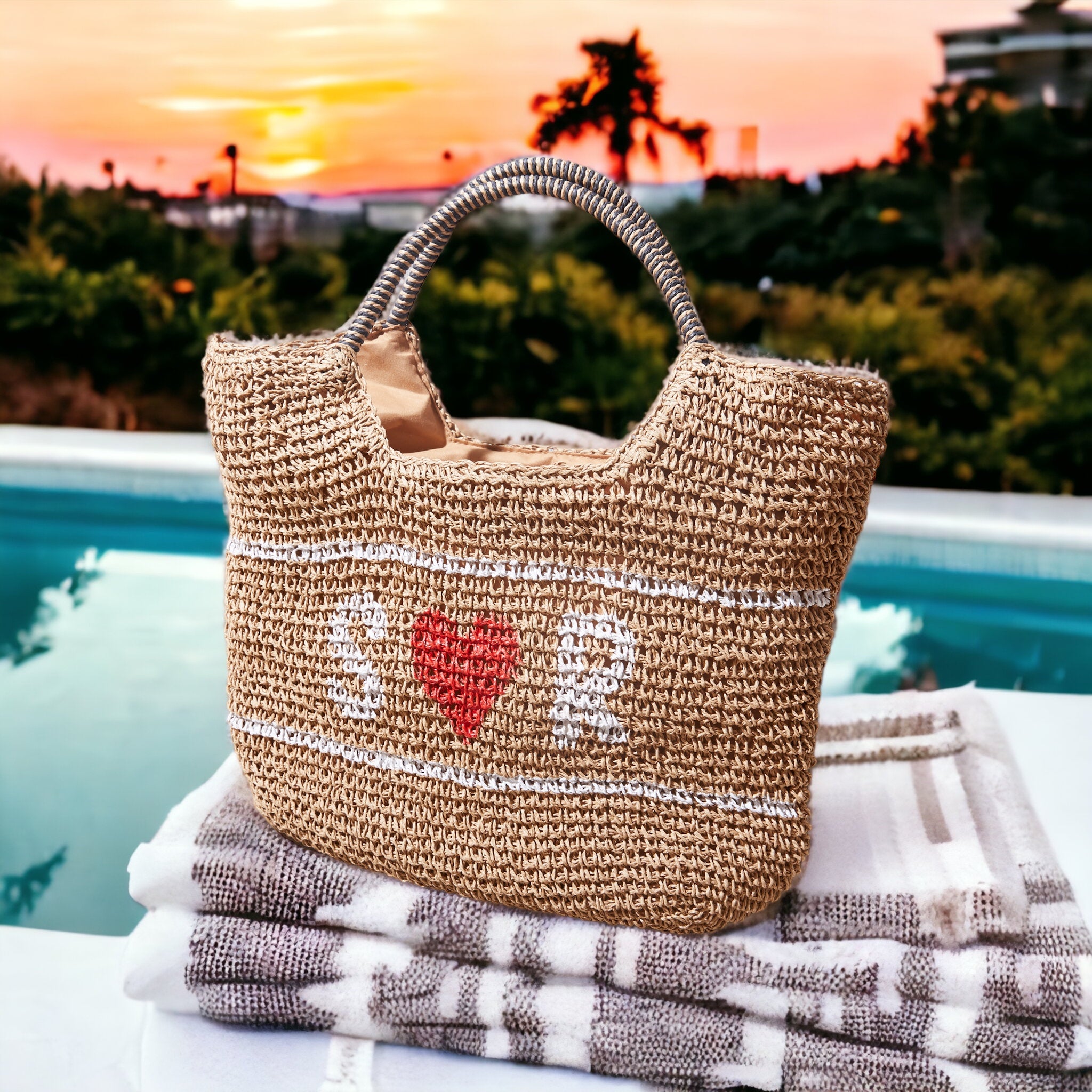 Straw beach clearance bag monogram