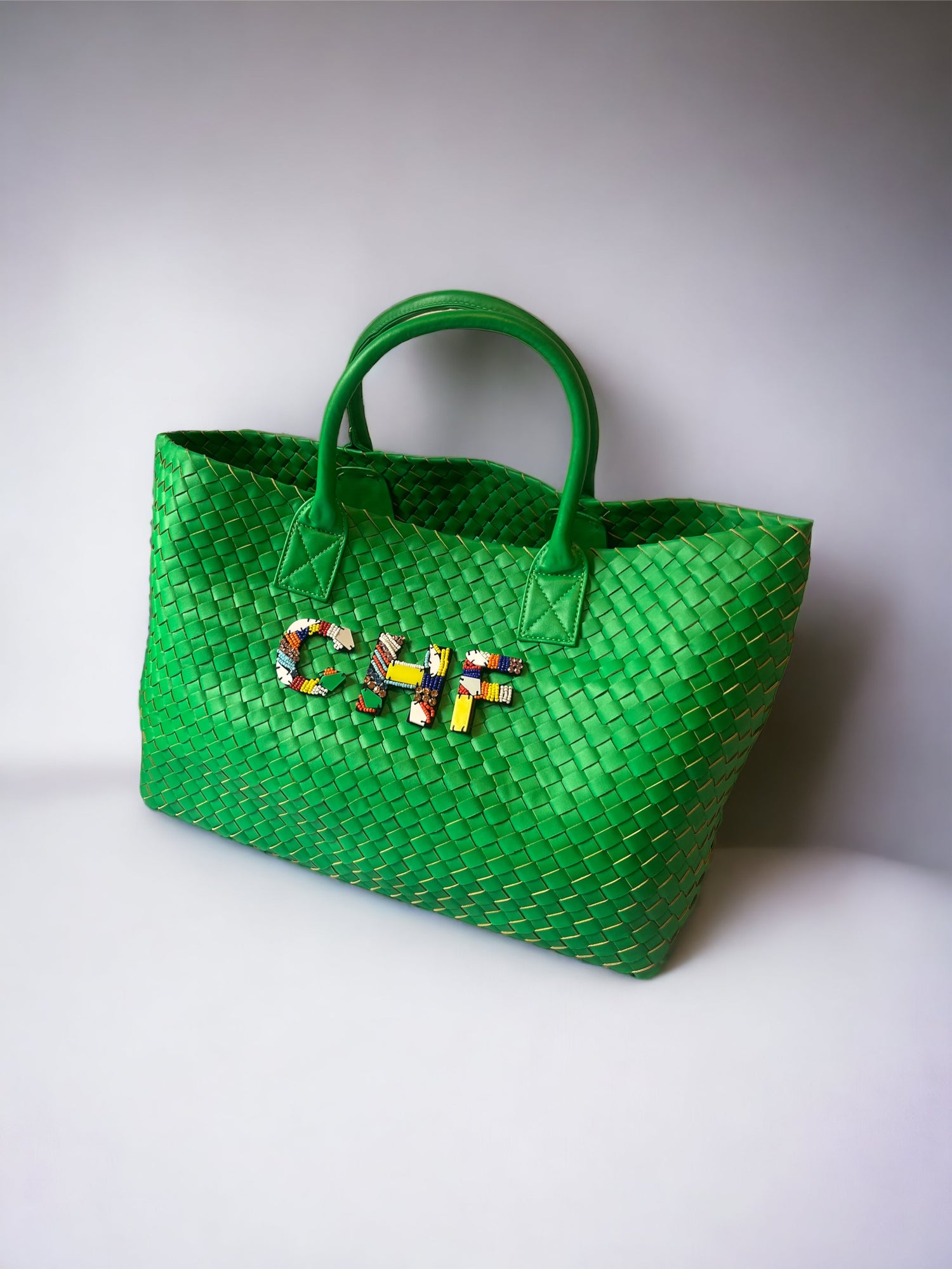 GREEN WOVEN SHOPPER BAG