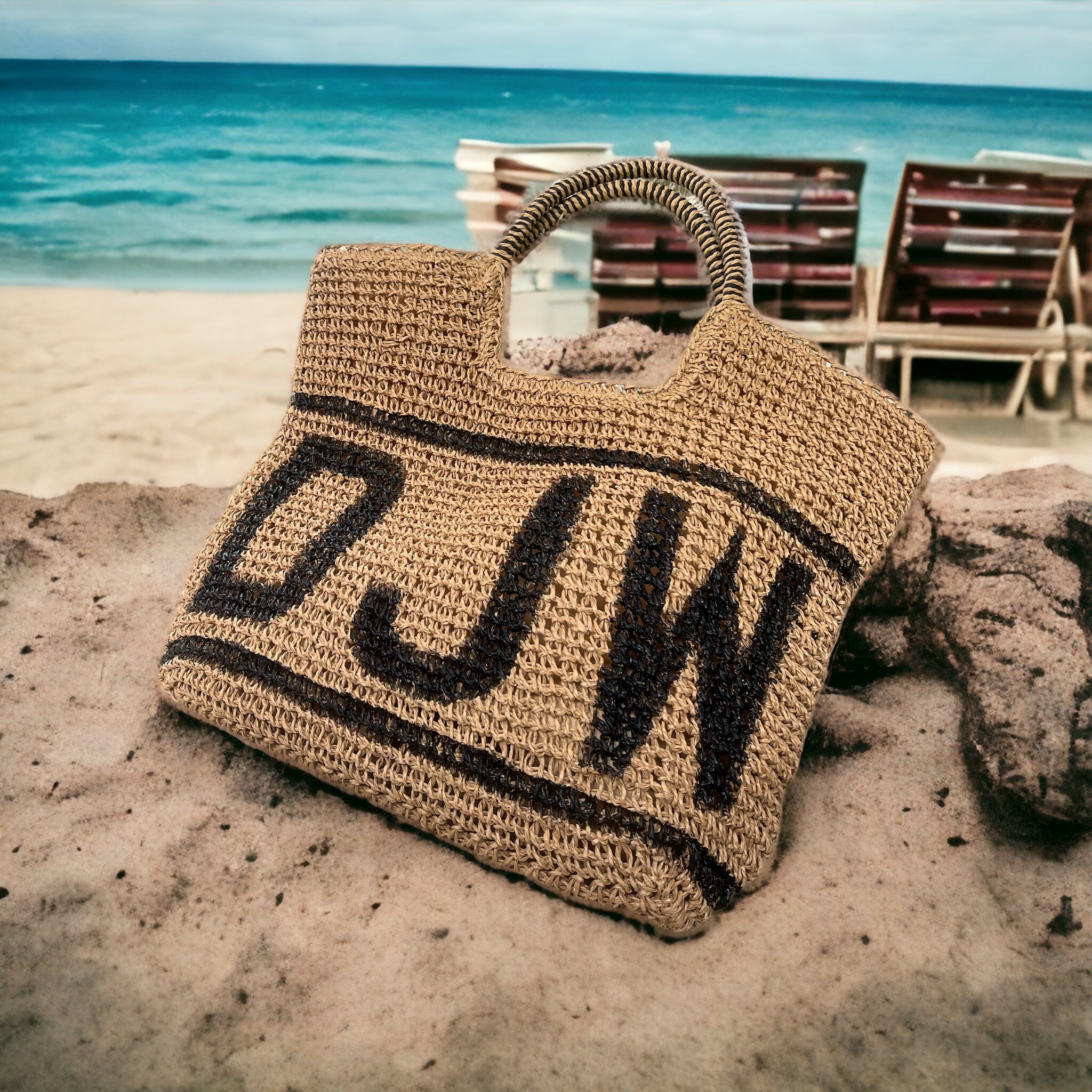 Straw beach tote online large