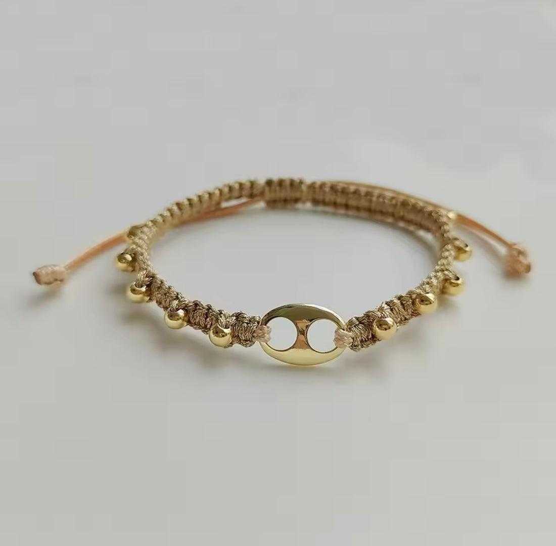 Gold tag chord bracelet