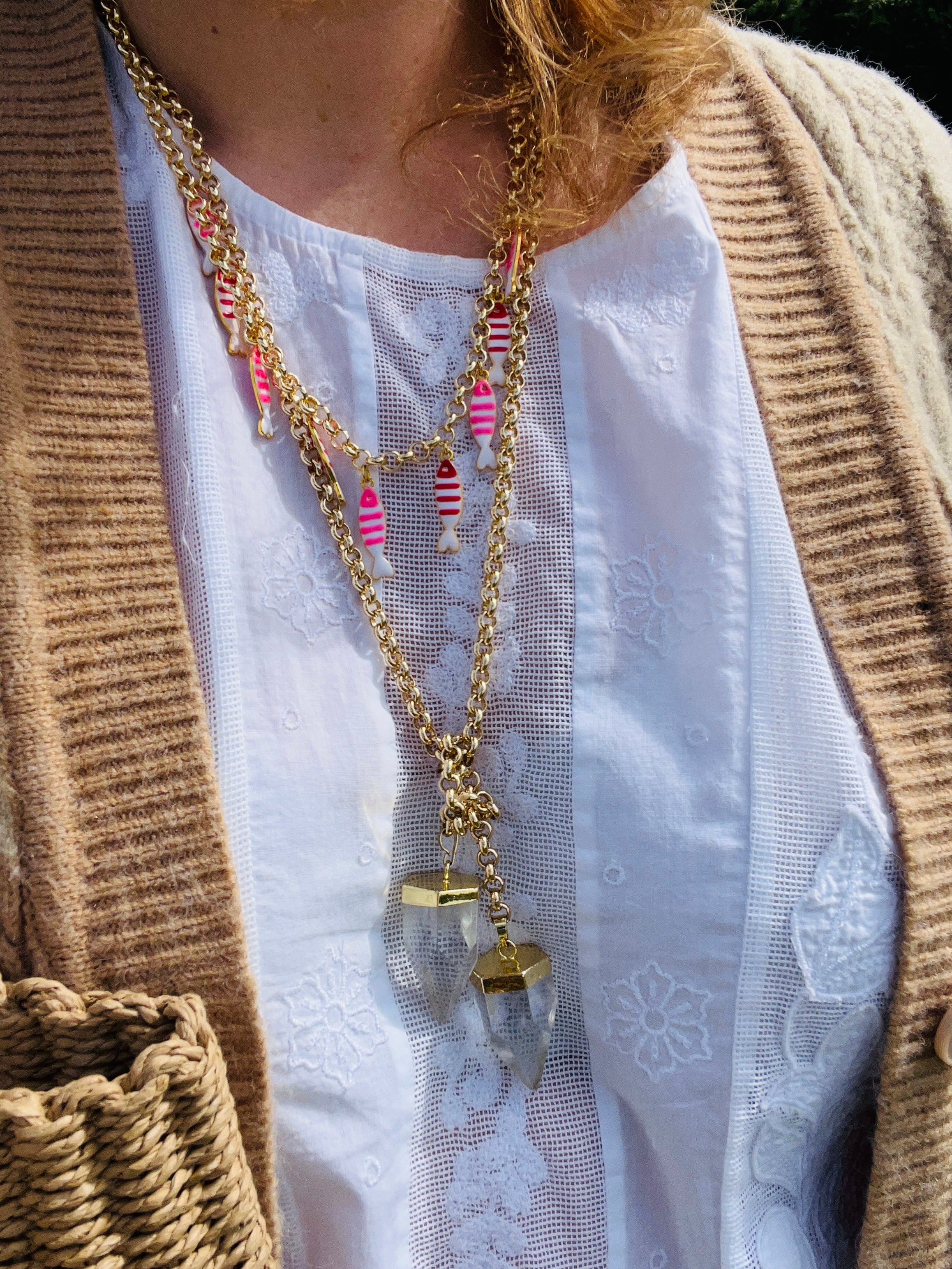 Enamel fish charm necklace