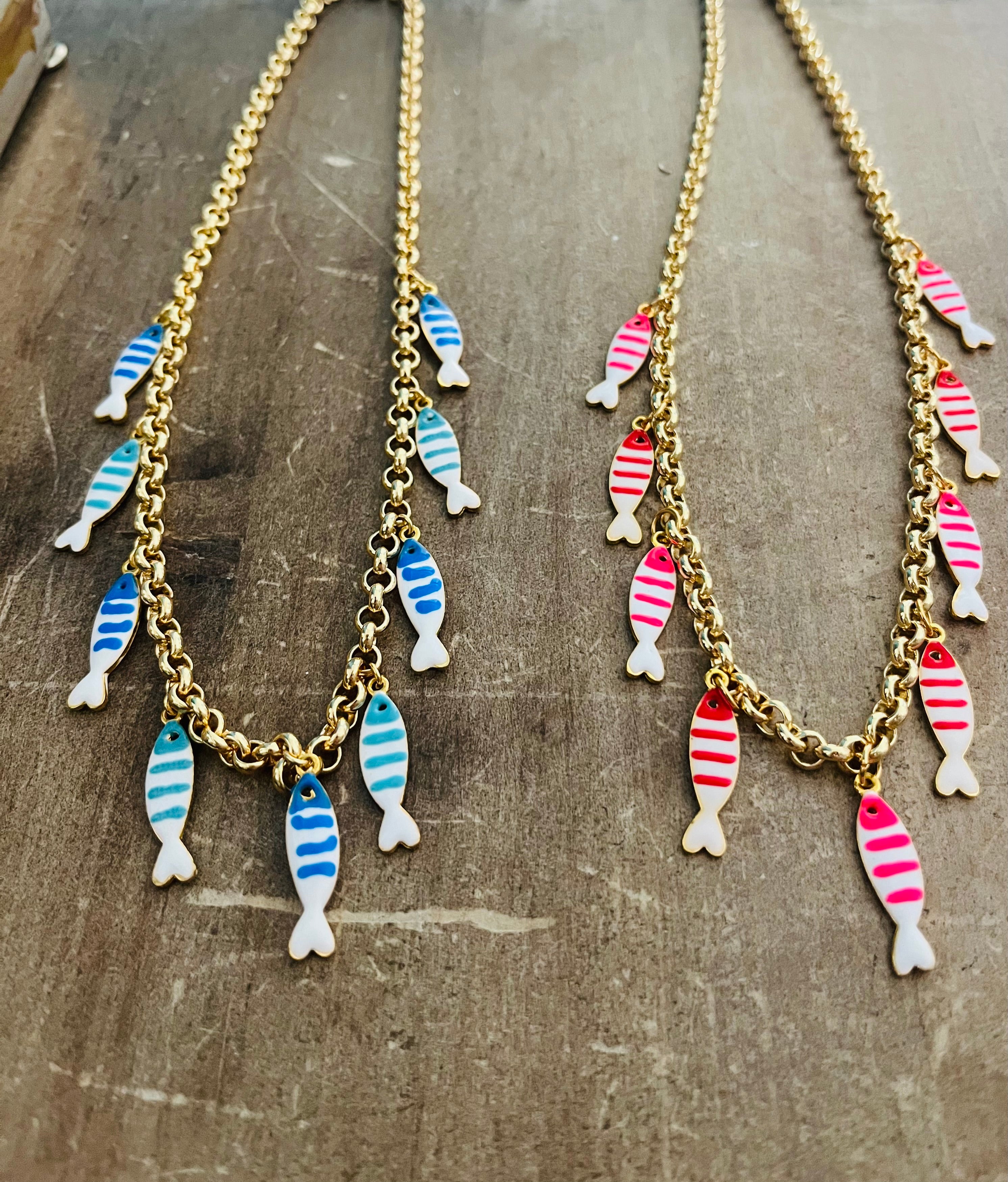 Enamel fish charm necklace