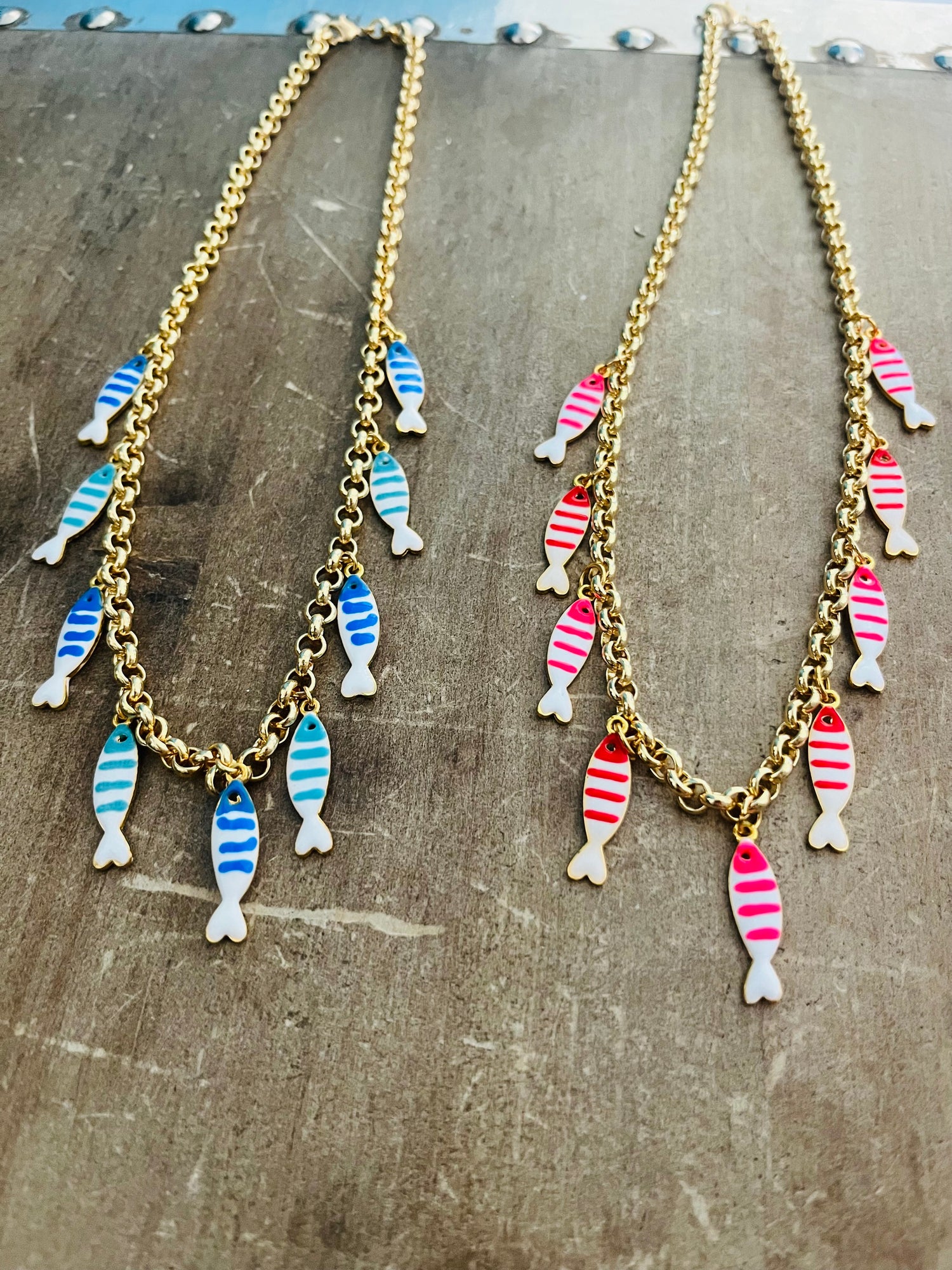 Enamel fish charm necklace