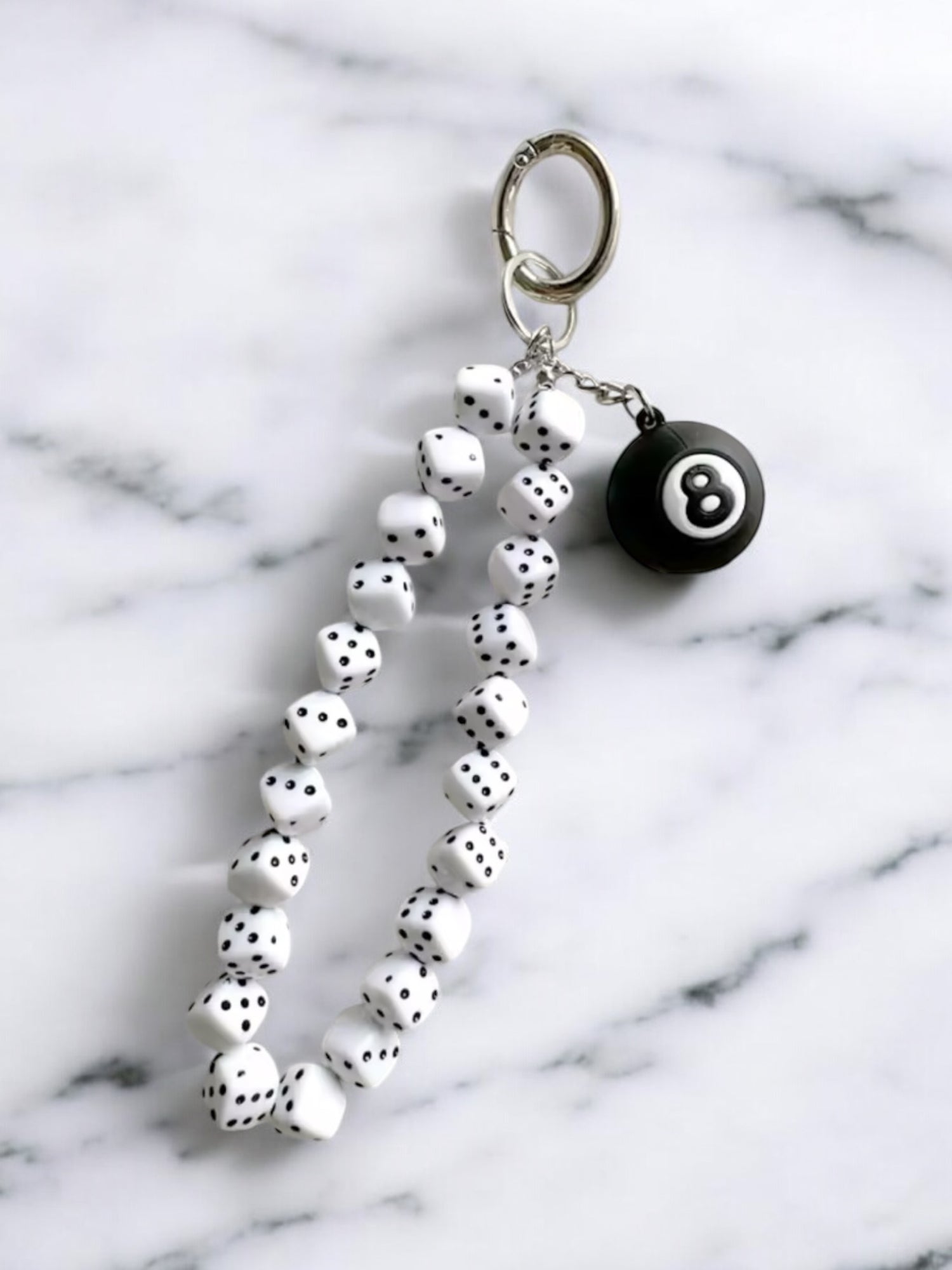 Dice and magic 8 ball keyring/bag charm