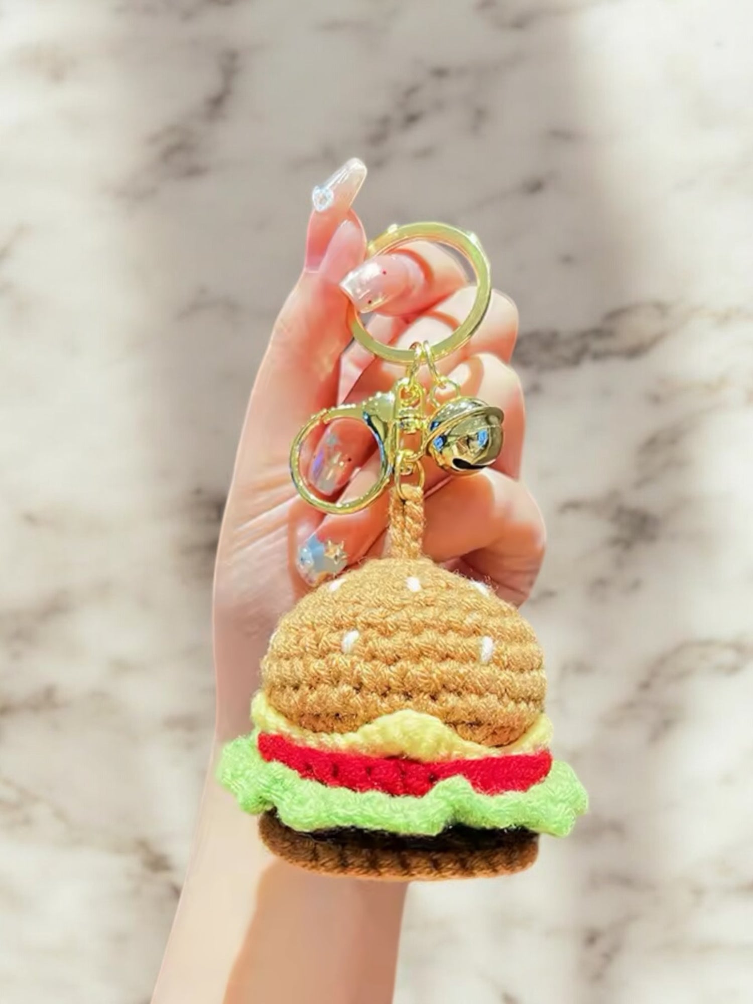 Crochet hamburger bag charm