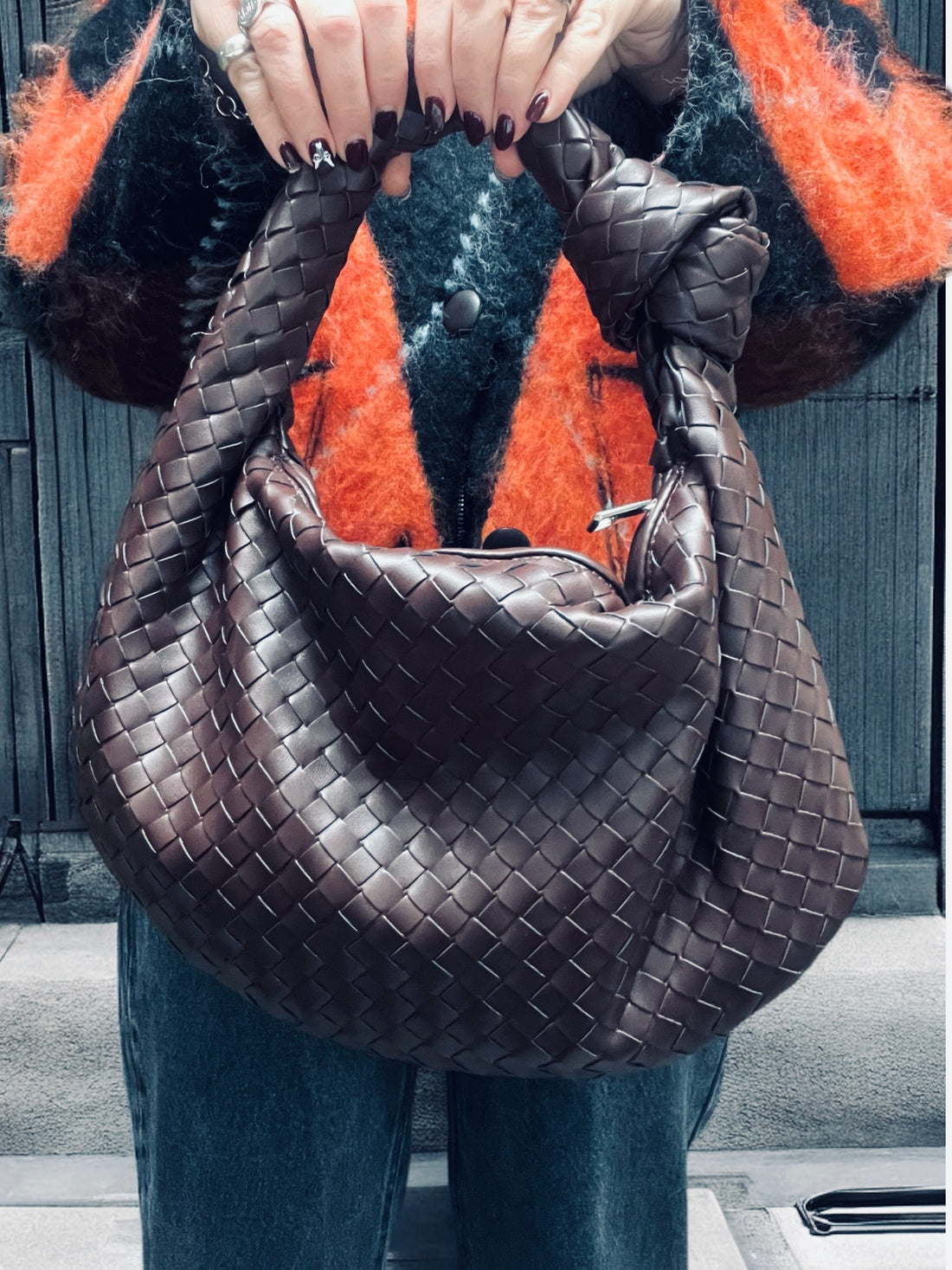 Chocolate brown knot woven bag