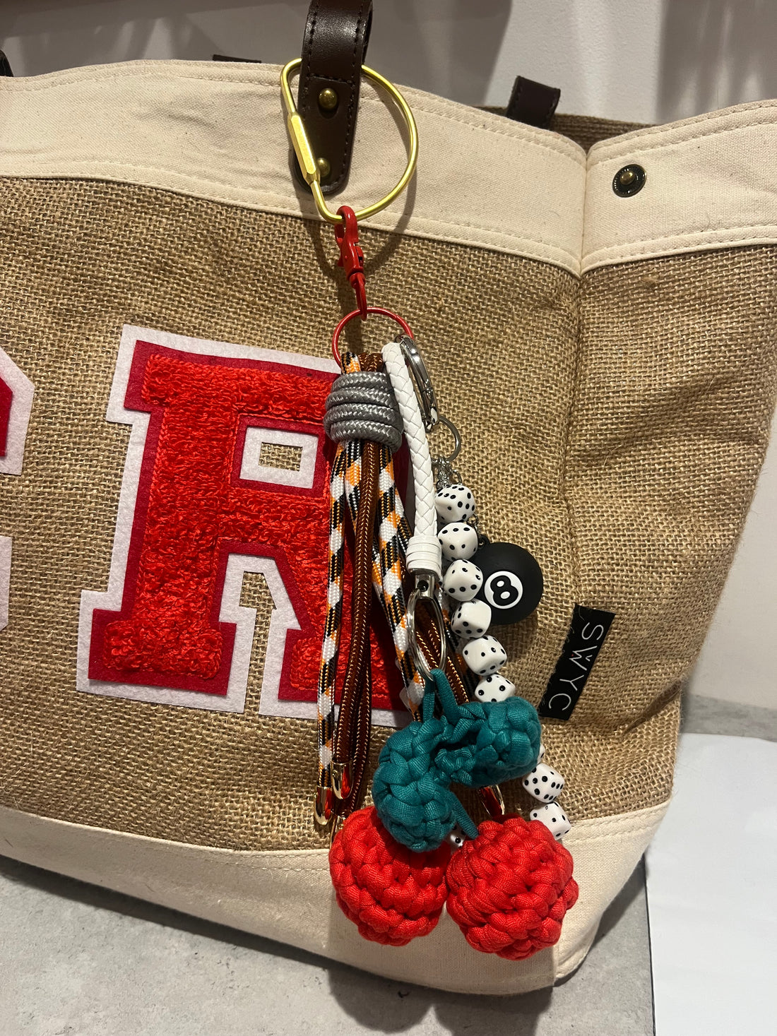 Crochet cherry bag charm