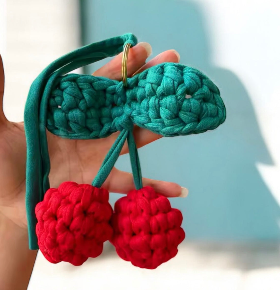 Crochet cherry bag charm