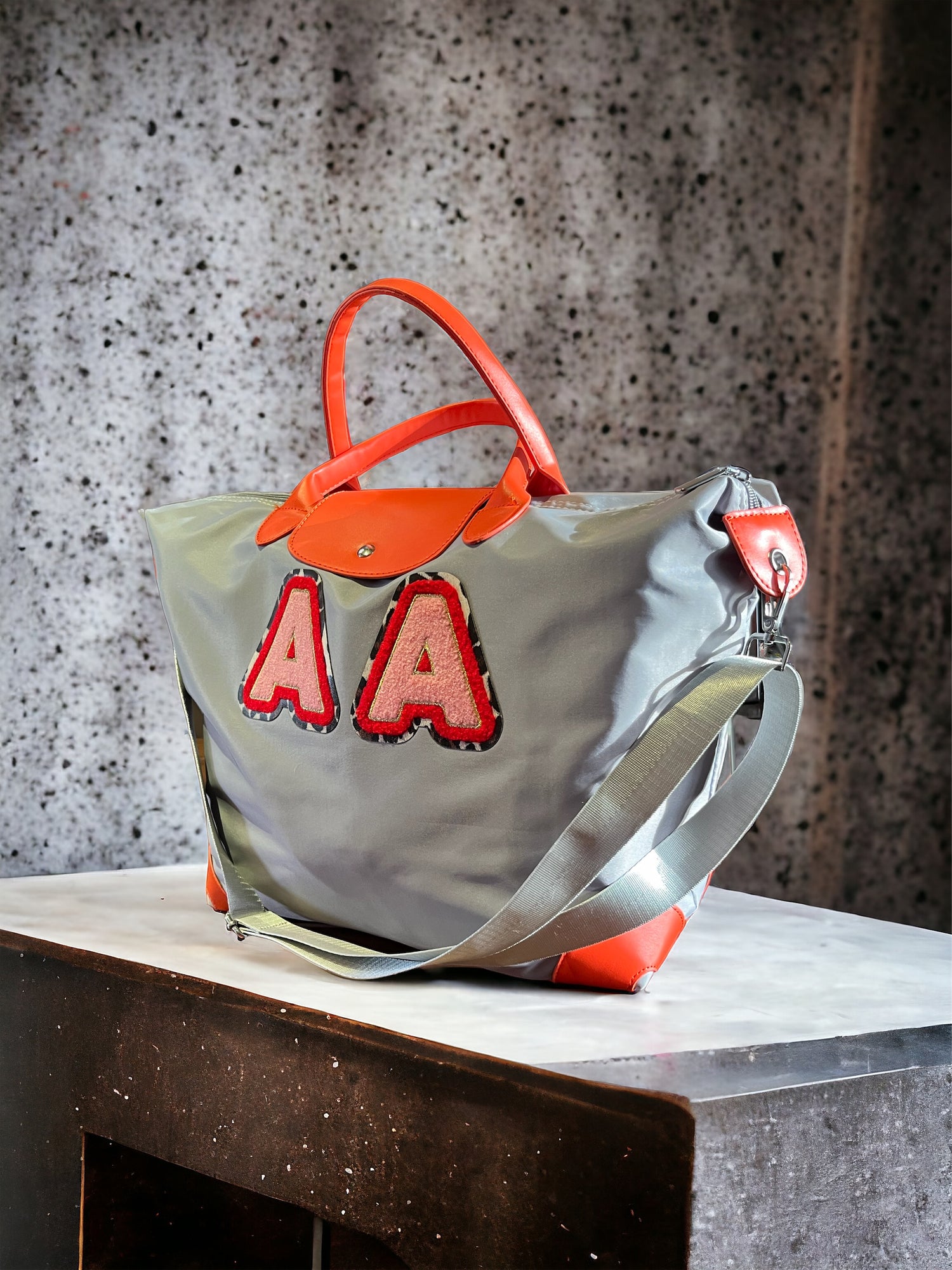 Large nylon shopper bag - patch initials