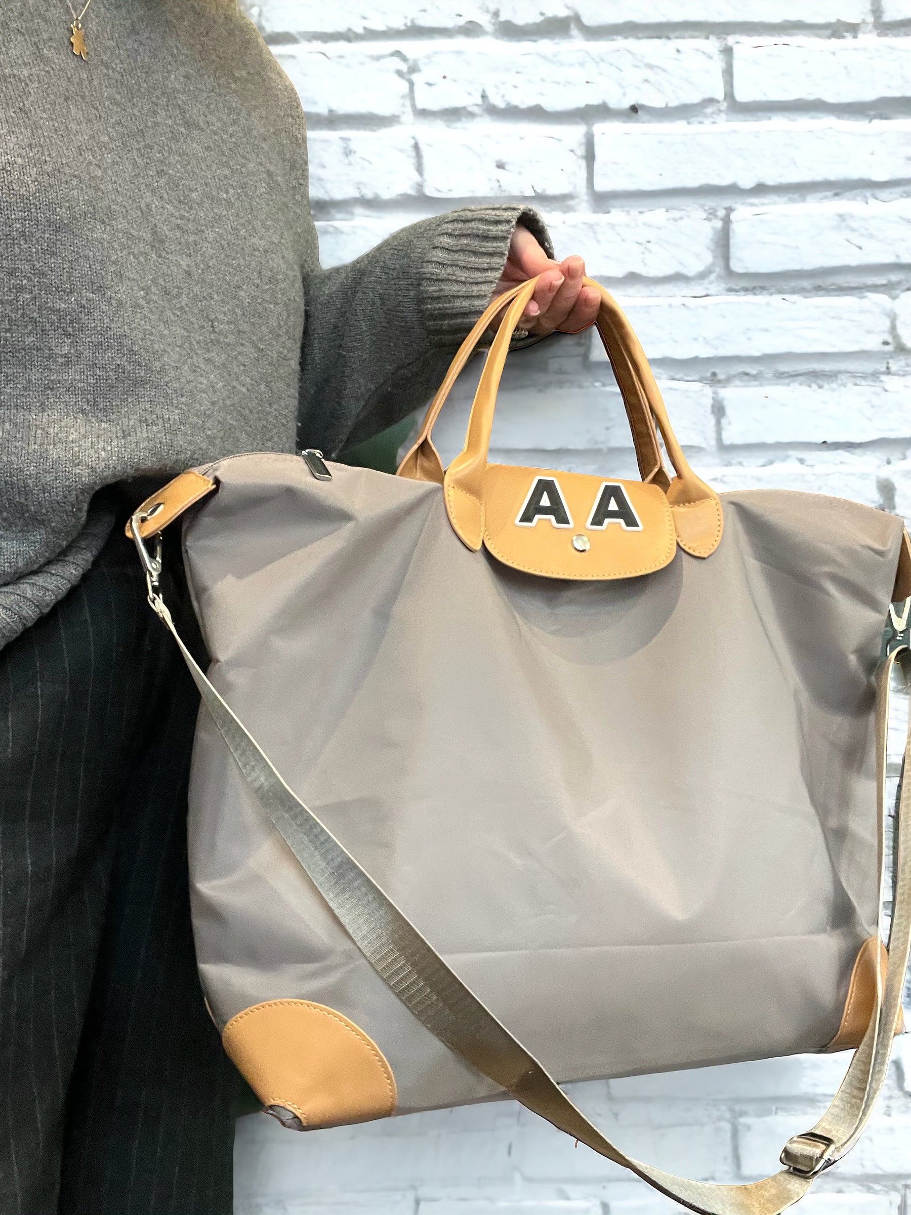 Large nylon shopper bag - rubber initials