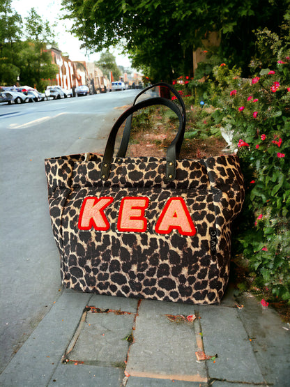 Leopard print shopper bag - pink small initials