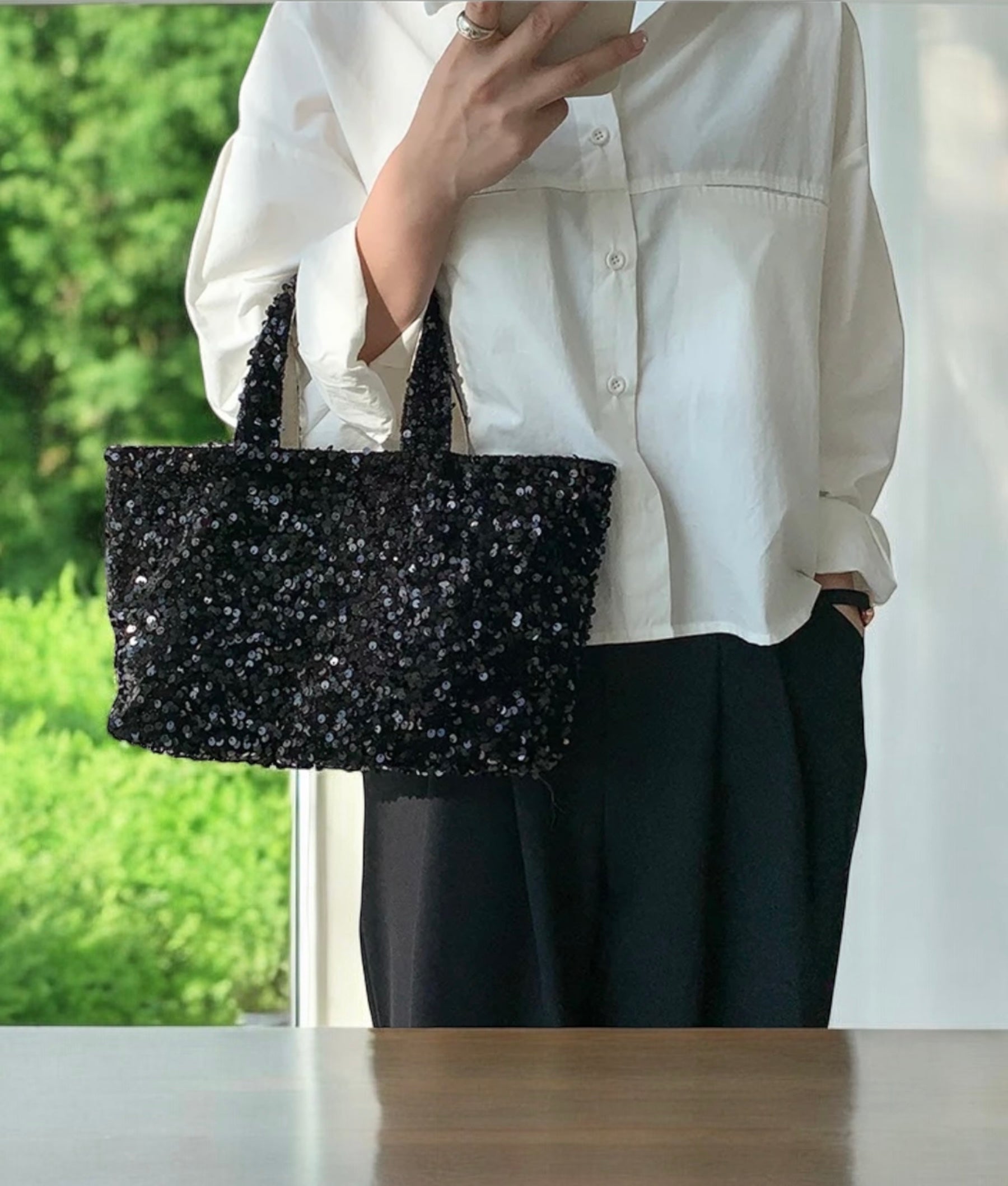 Sequin statement bag