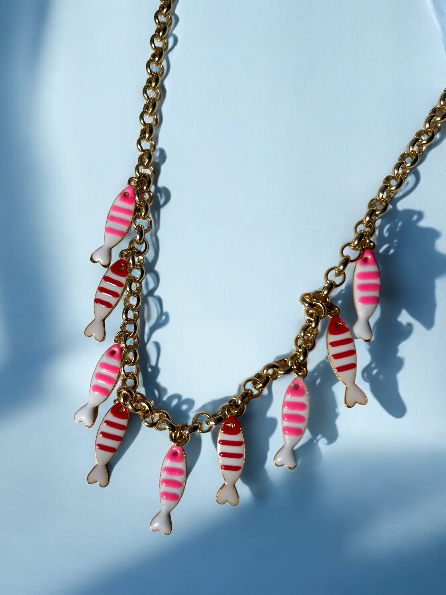 Enamel fish charm necklace