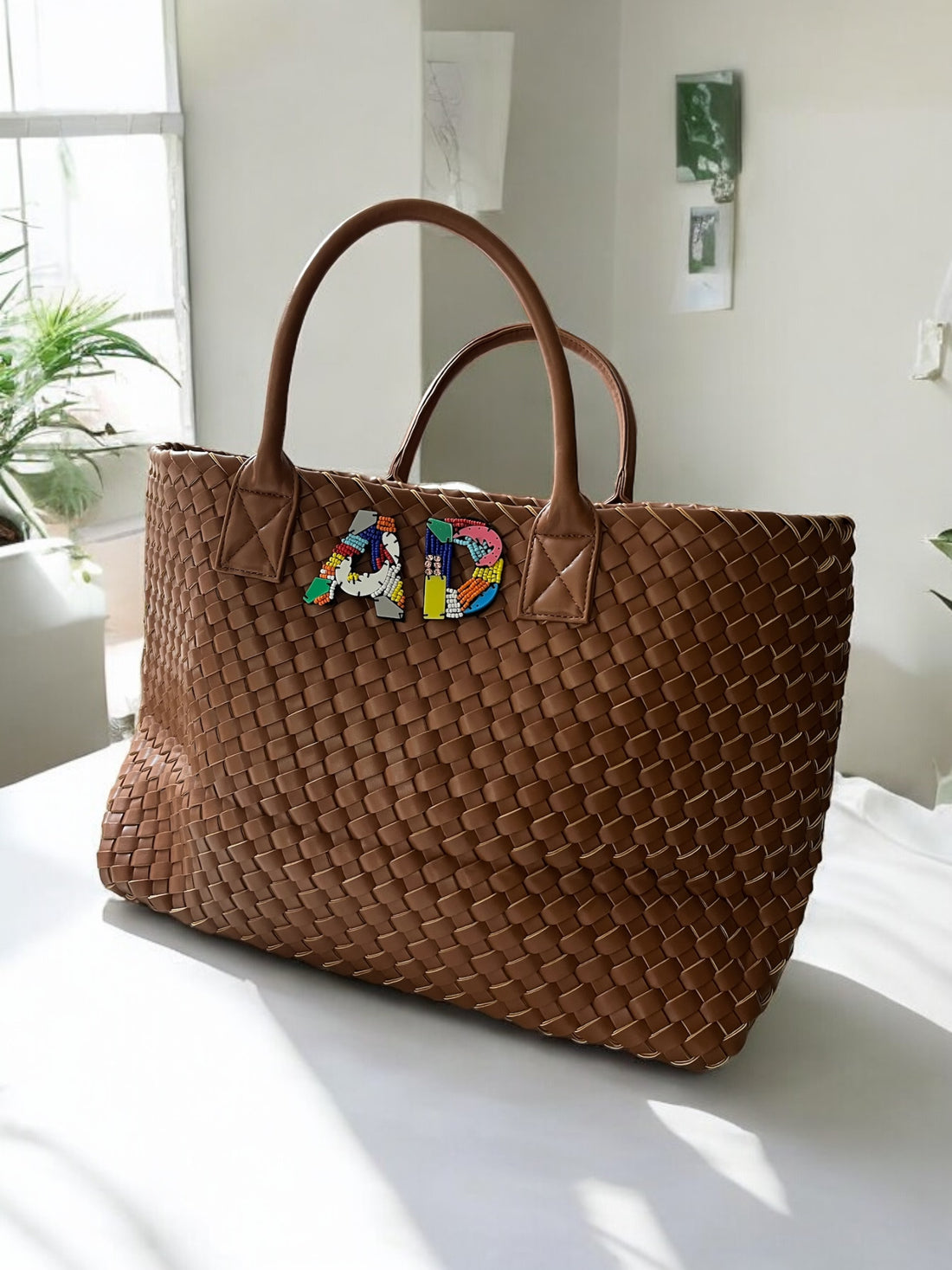 BROWN WOVEN SHOPPER BAG