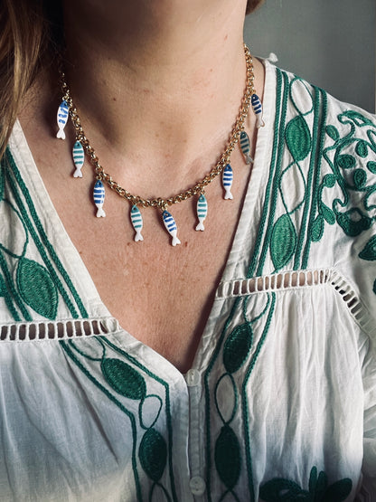 Enamel fish charm necklace