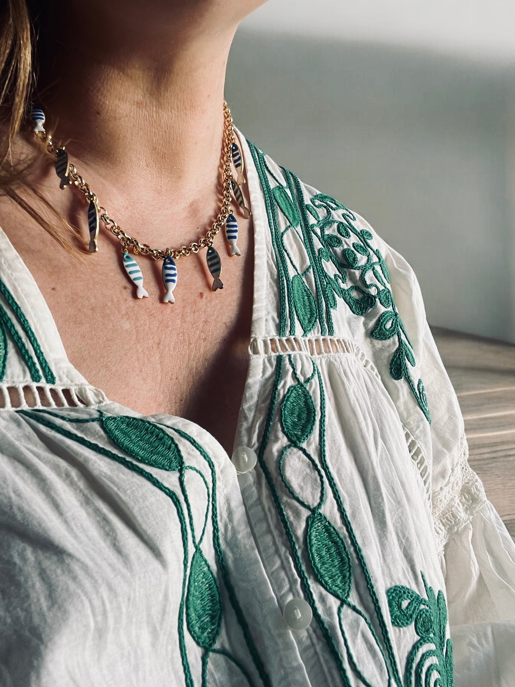 Enamel fish charm necklace