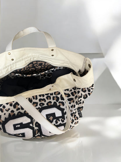 Cream leopard print market shopper bag