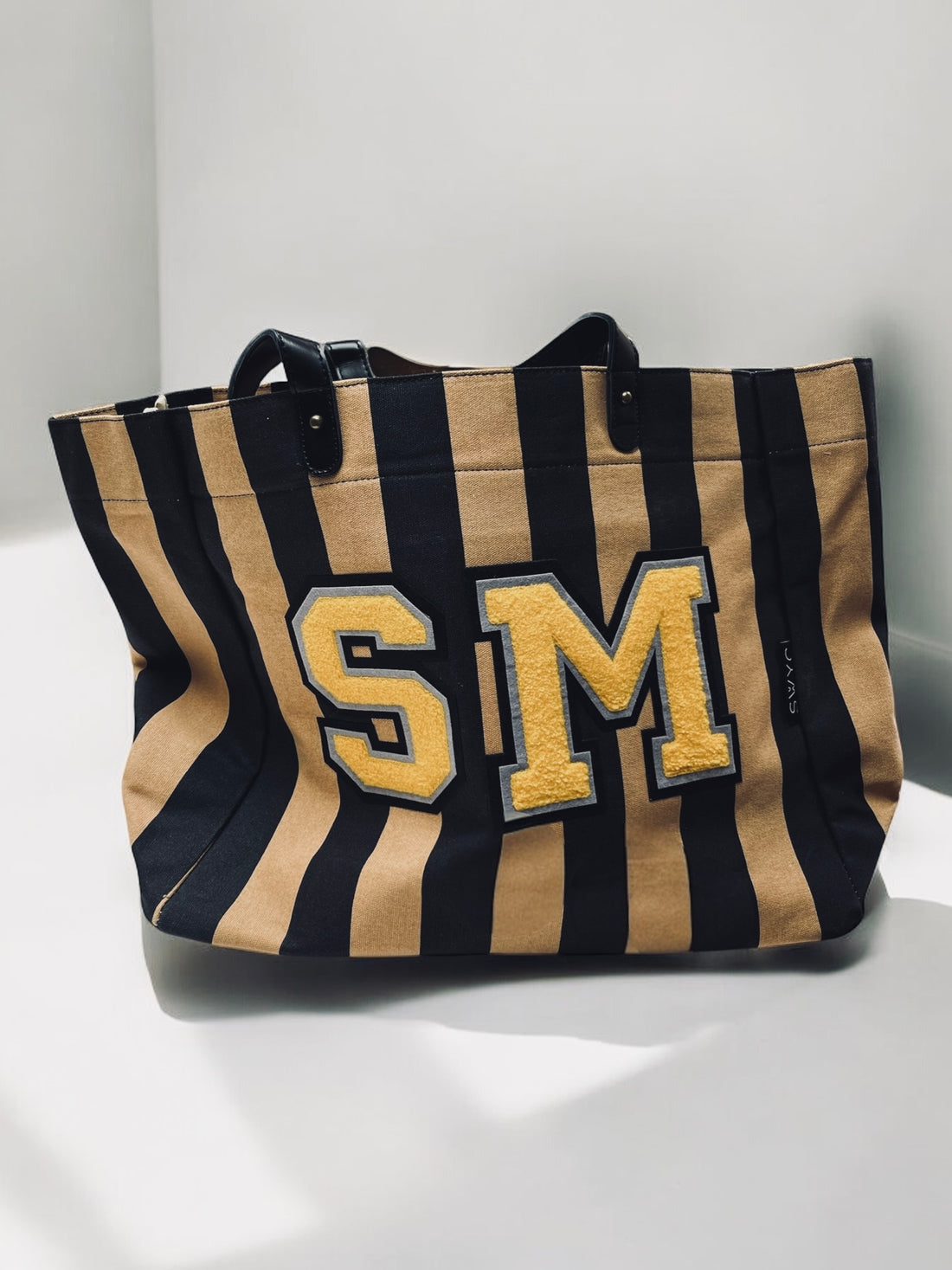 Black striped canvas shopper